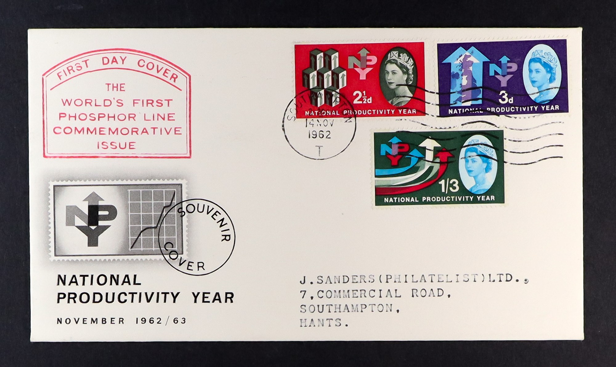 GB.FIRST DAY COVERS 1962 (14 Nov) NPY phosphor set on illustrated, typed addressed FDc, tied
