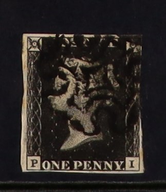 GB.PENNY BLACKS 1840 1d intense black 'PI' plate 9, SG 1, used with almost 4 margins & black MC