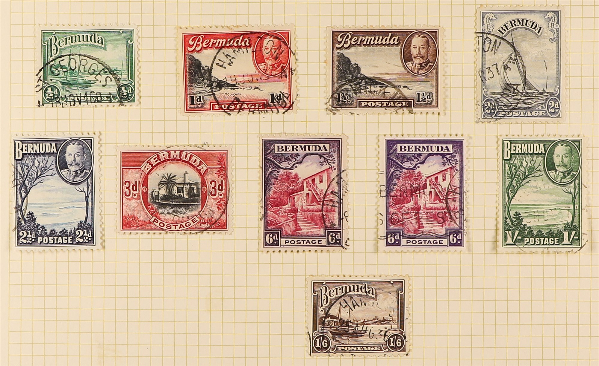 BERMUDA 1910 - 1936 USED COLLECTION of 80 stamps on album pages, note 1910-25 set with additional