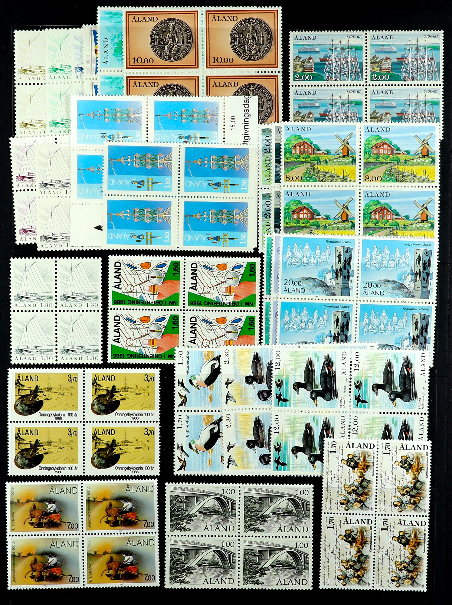 ALAND ISLANDS 1984 - 2001 COLLECTION complete for the period in never hinged mint blocks 4, also all
