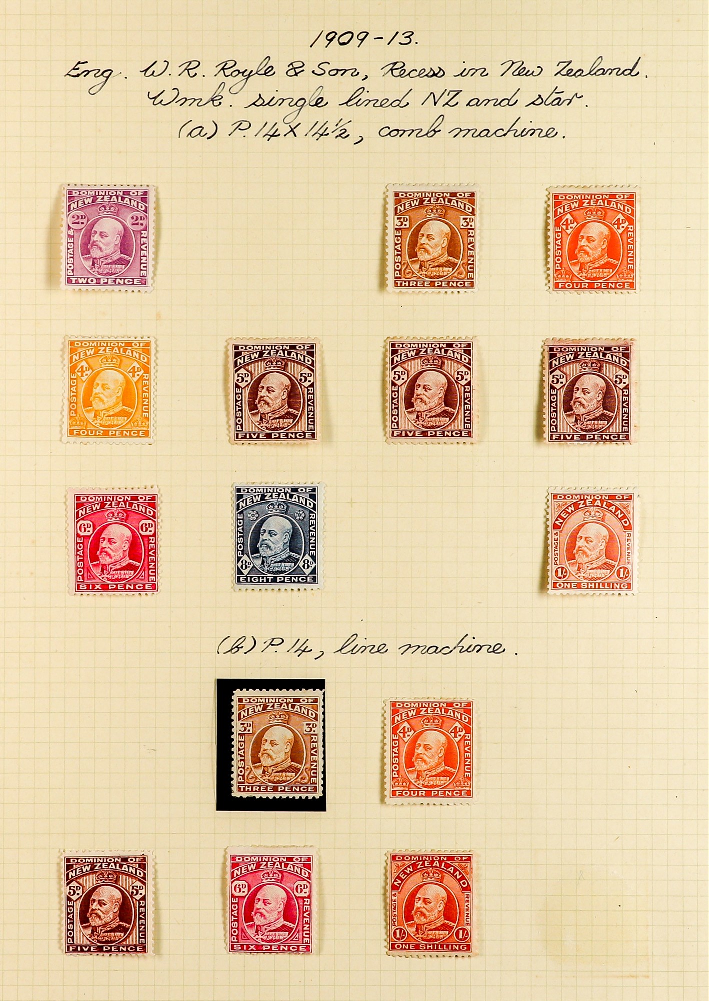 NEW ZEALAND 1900 - 1920 SEMI-SPECIALIZED MINT COLLECTION of 180+ stamps annotated on pages with - Image 8 of 16