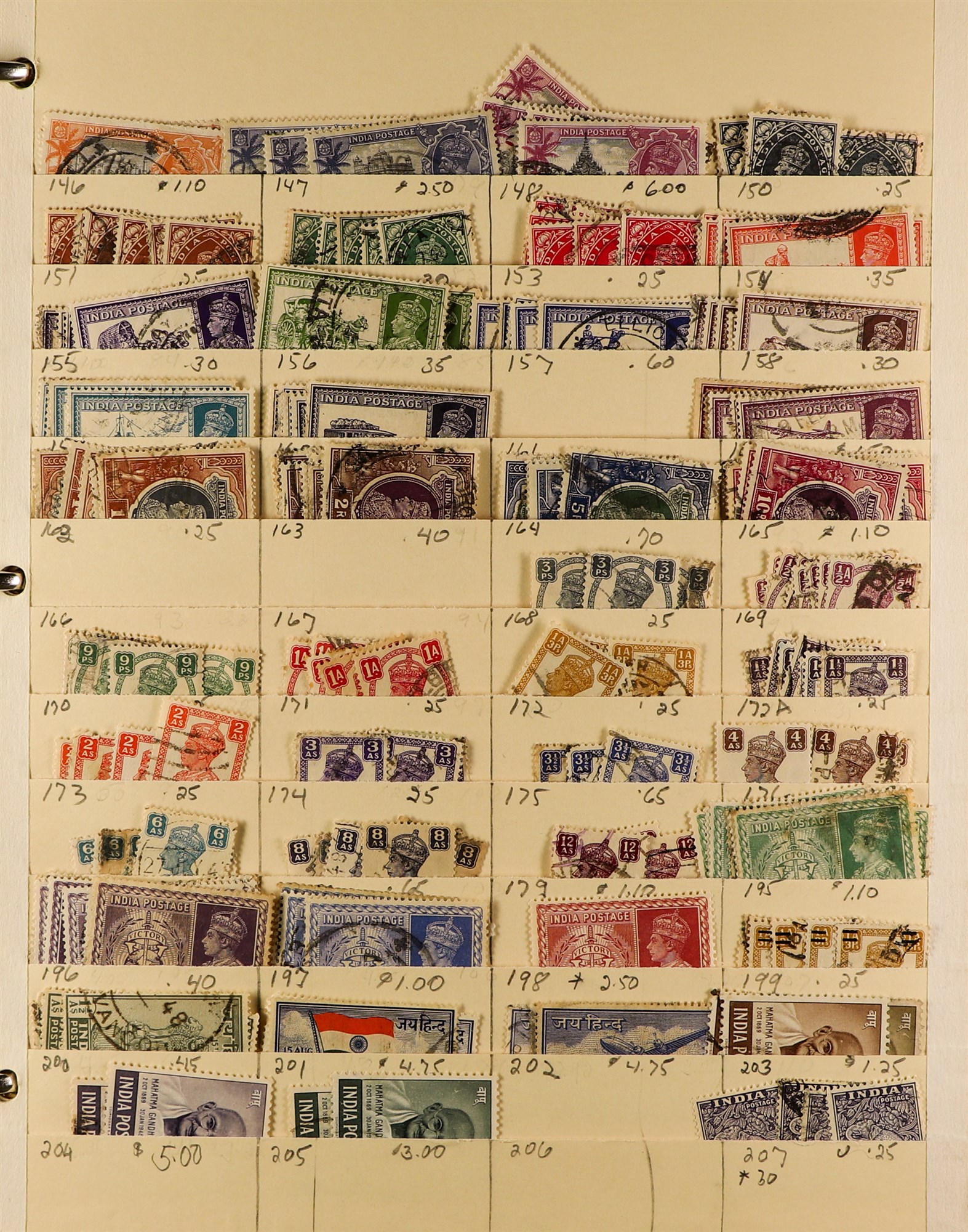 INDIA 1865 - 2005 IN BINDER chiefly used stamps tucked onto old manilla stock pages, in 3-ring - Image 3 of 11