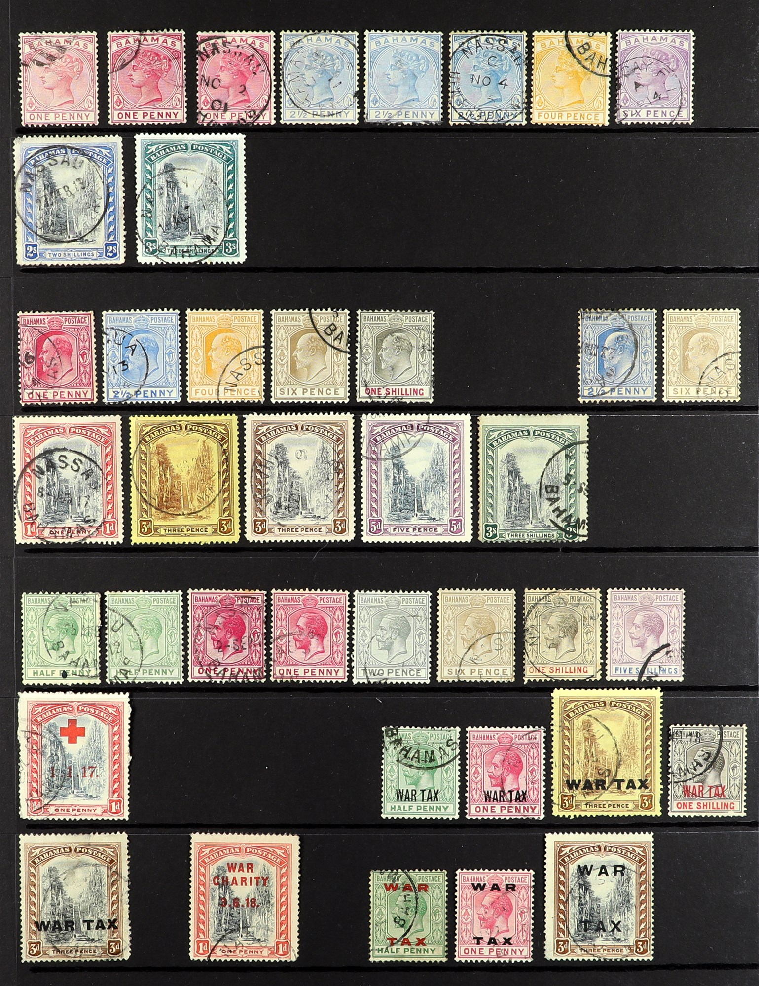 BAHAMAS 1884 - 1935 USED COLLECTION of 70+ stamps on protective pages, note 1901-03 2s & 3s