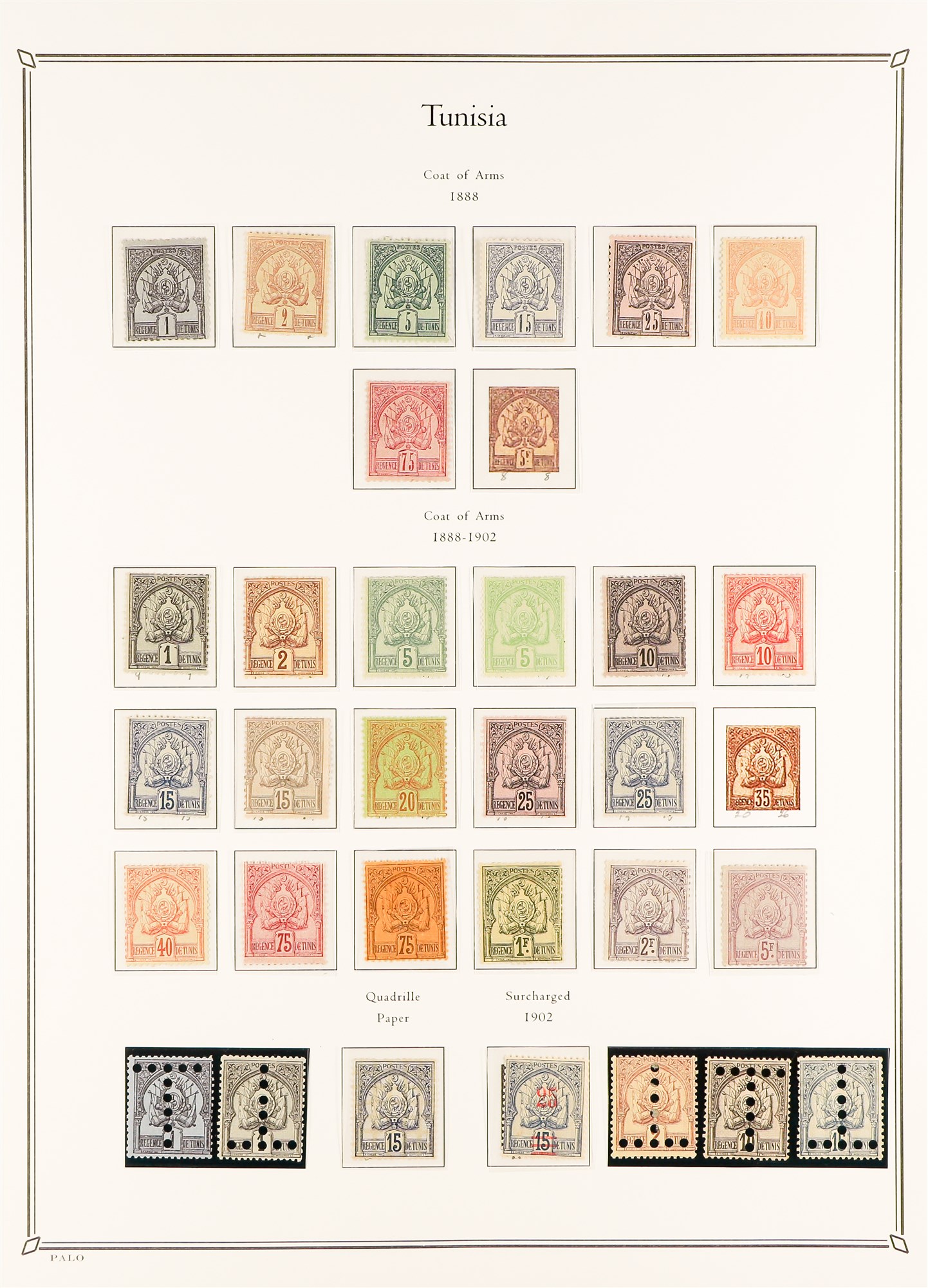 FRENCH COLONIES TUNISIA 1888 - 1902 MINT COLLECTION of 31 stamps on album page, 1888-93 plain