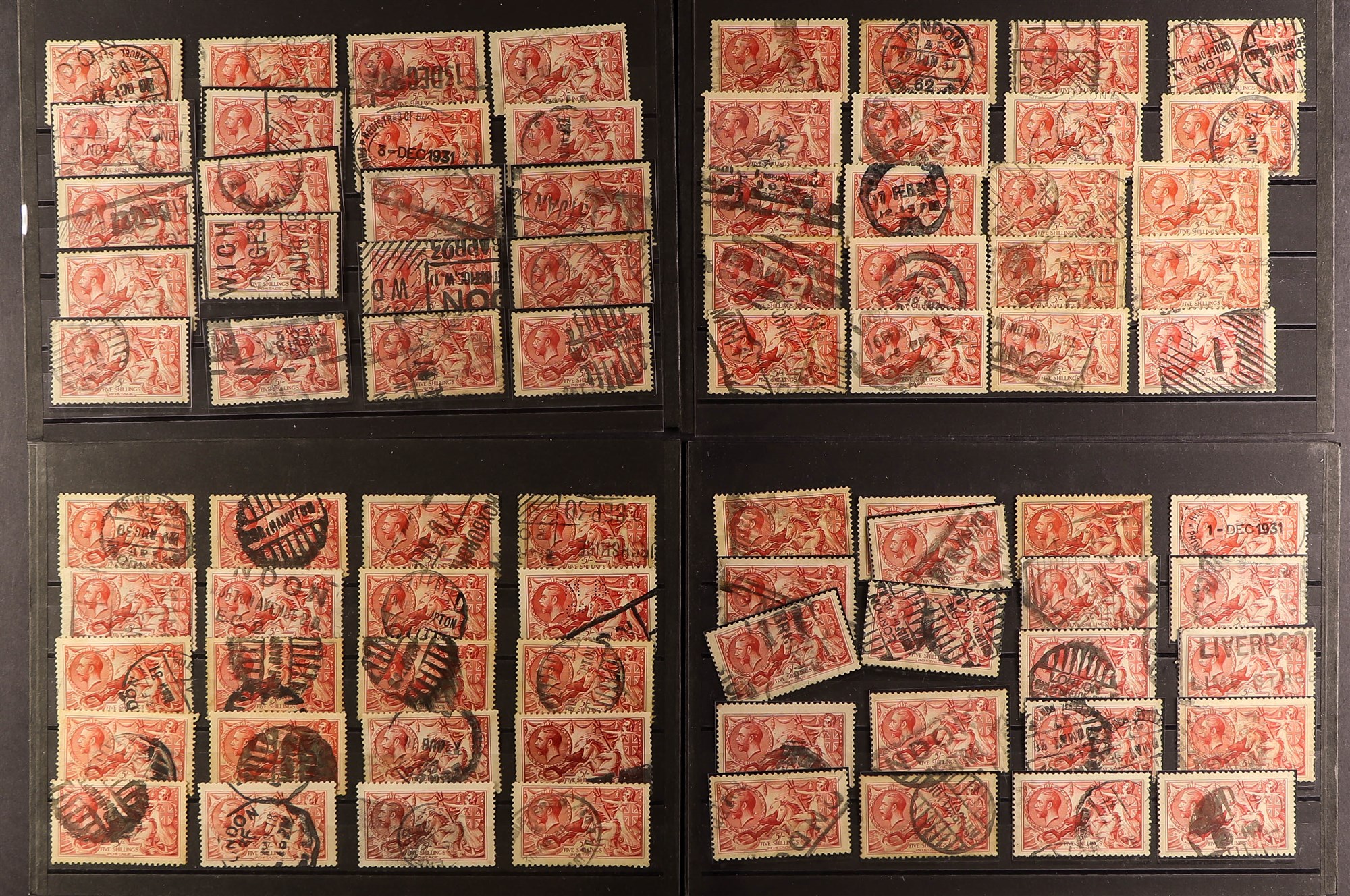 GREAT BRITAIN 1913 - 1919 SEAHORSES used accumulation on stock cards, various printings, note 2s6d