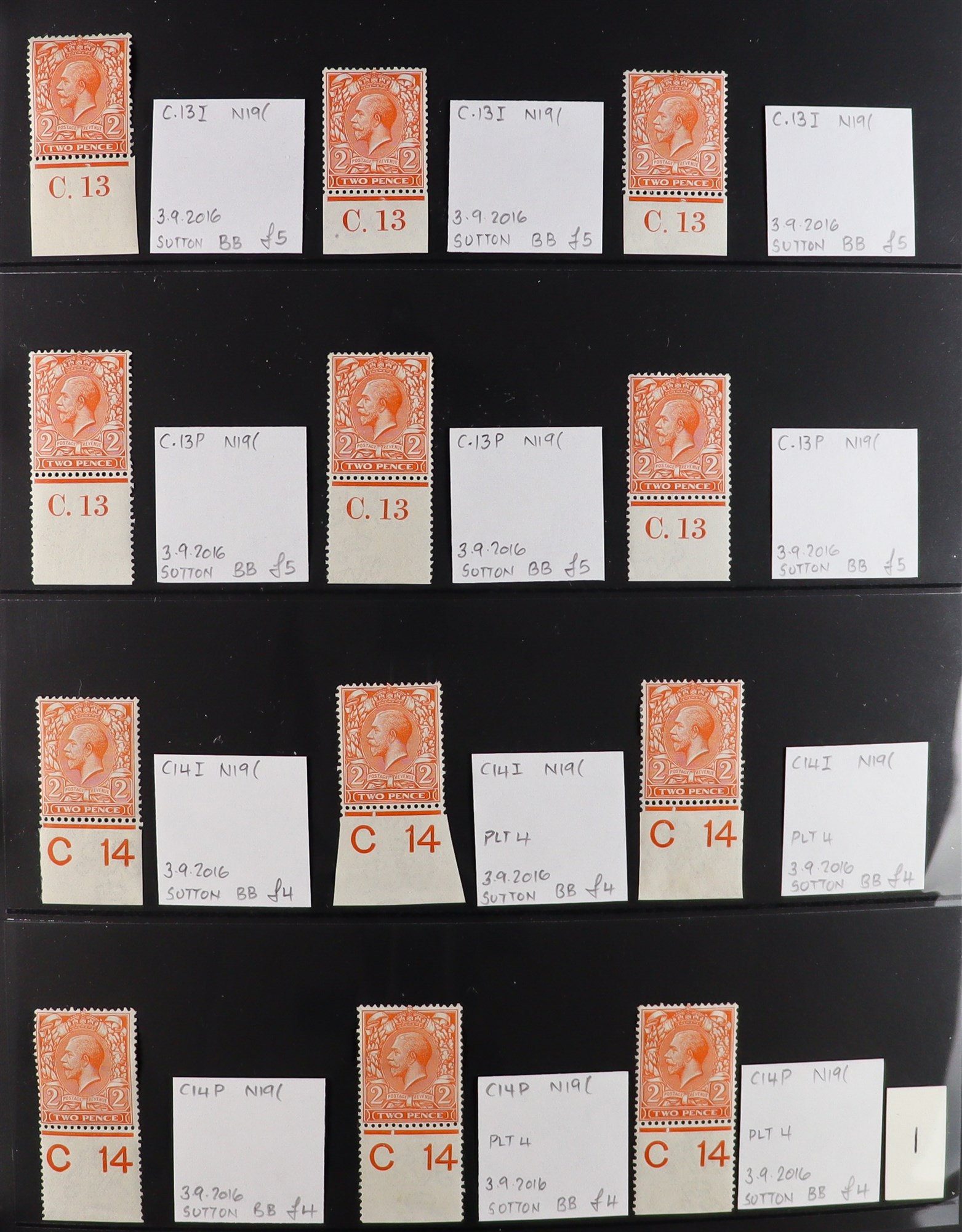 GB.GEORGE V 1912-24 2d ORANGE - SPECIALIZED CONTROL NUMBERS COLLECTION of mint (much never hinged