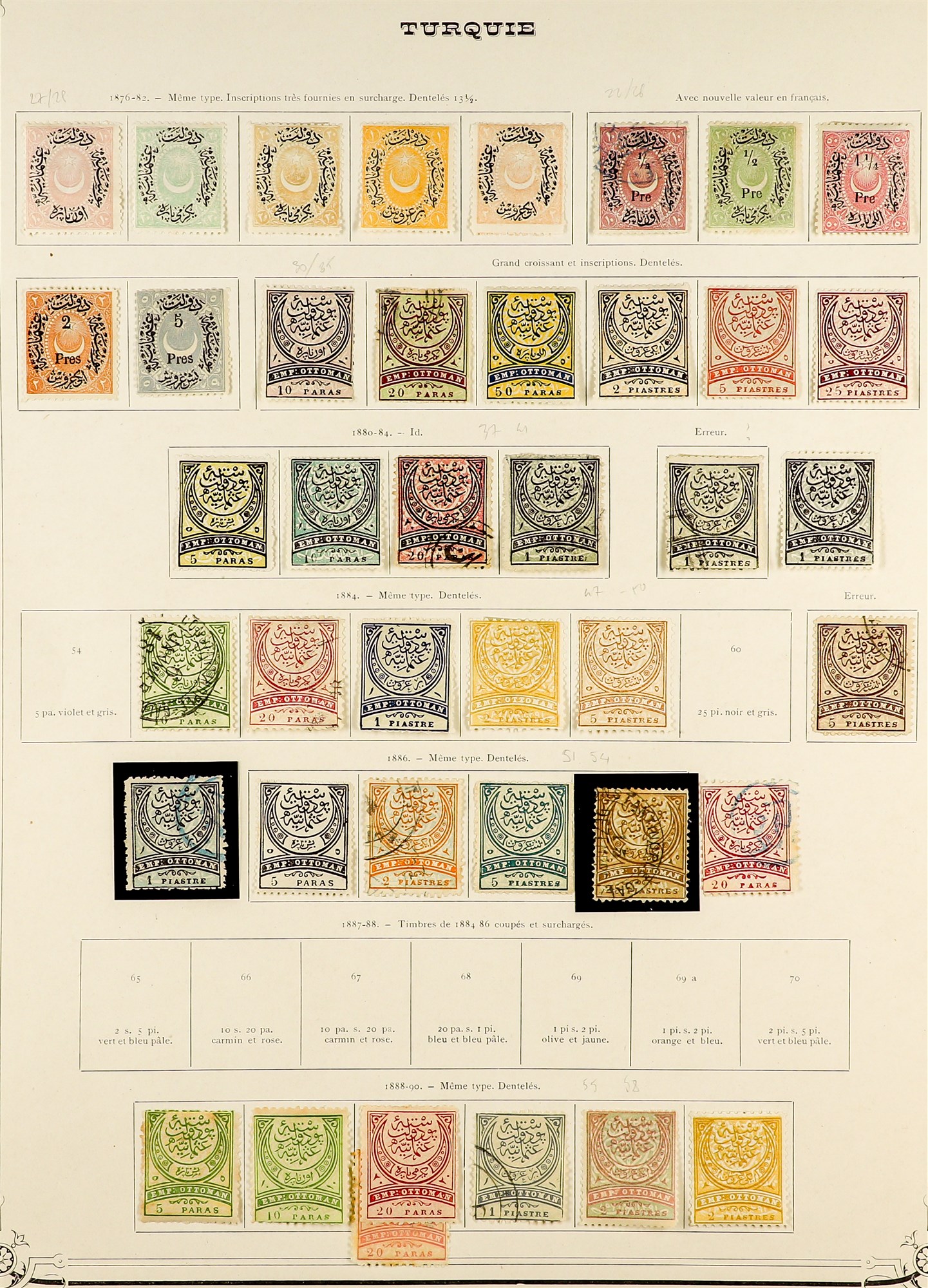 TURKEY 1865 - 1920 COLLECTION of 500+ mint and used stamps on album pages, 1865-69 Duloz types incl.