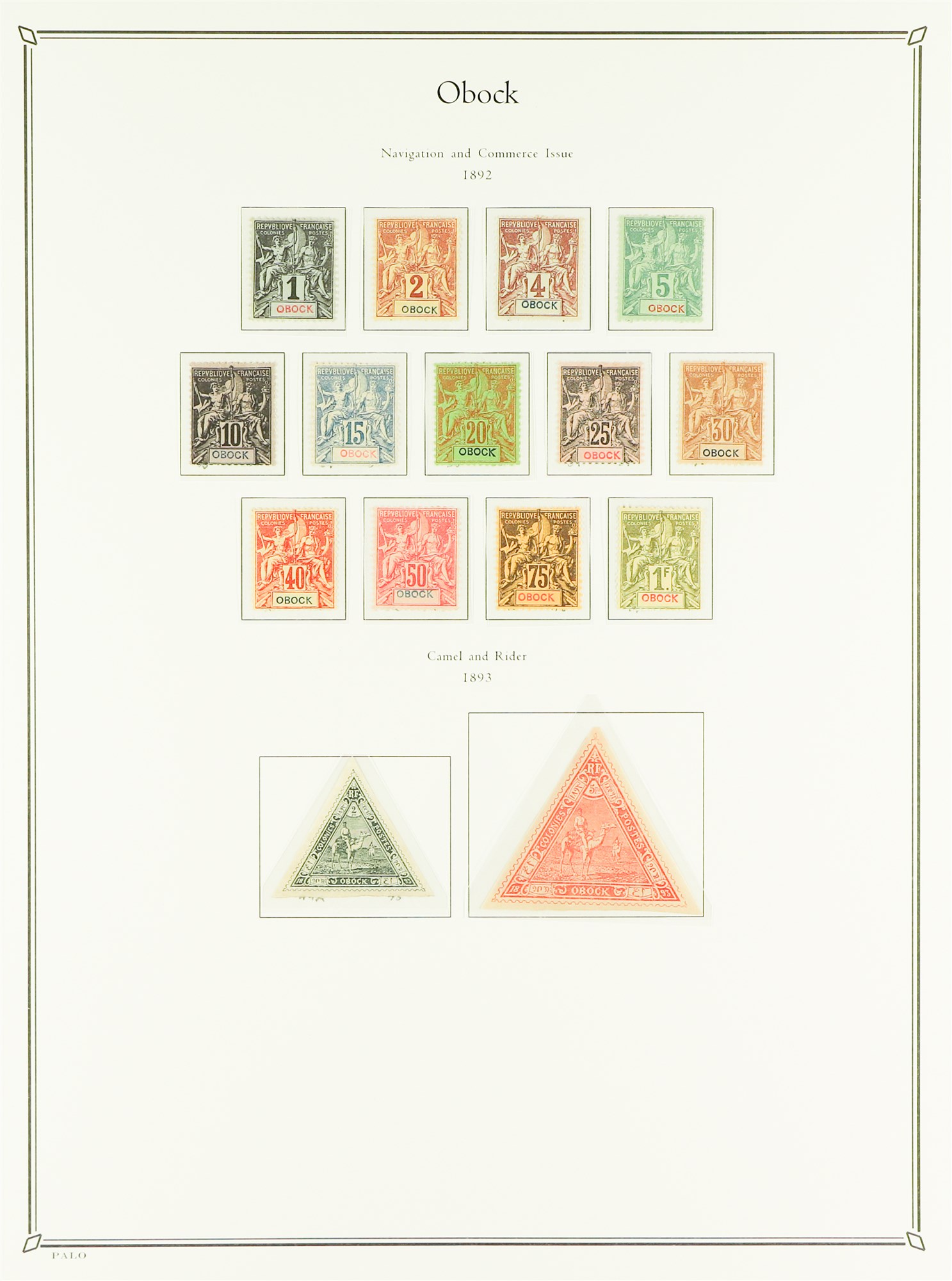 FRENCH COLONIES OBOCK 1892 - 1894 COLLECTION of 35+ mint stamps on Palo hingeless album pages, - Image 3 of 5