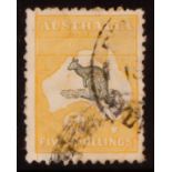 AUSTRALIA 1915 5s grey & yellow Roo with YELLOW PORTION DOUBLY PRINTED - DOUBLY PRINTED FRAME
