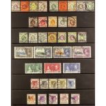 HONG KONG 1903 - 1949 COLLECTION of used stamps on protective pages, includes higher values, sets