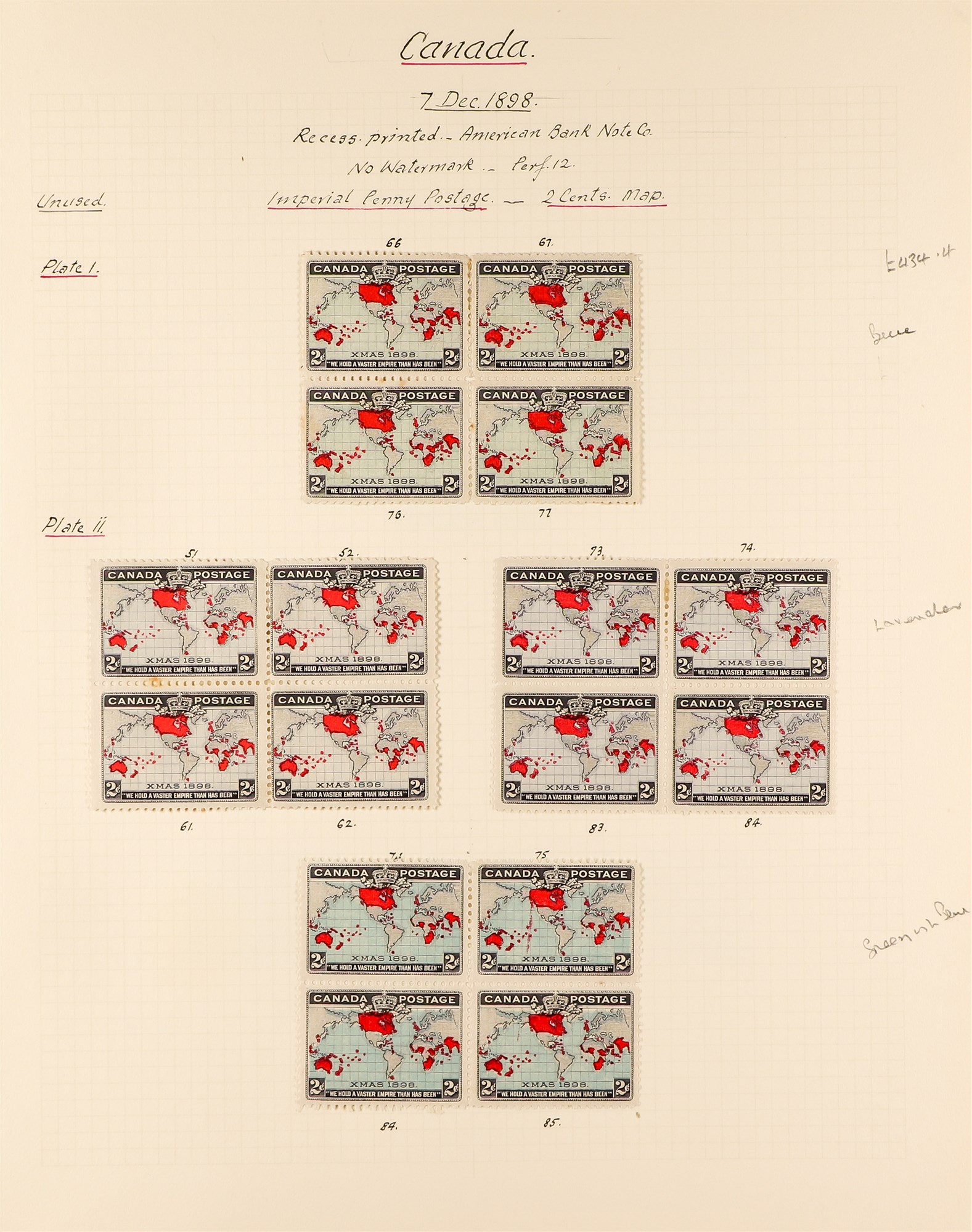 CANADA 1898 IMPERIAL PENNY POSTAGE 2c Map specialized collection of mint stamps incl blocks 4, a - Image 2 of 4