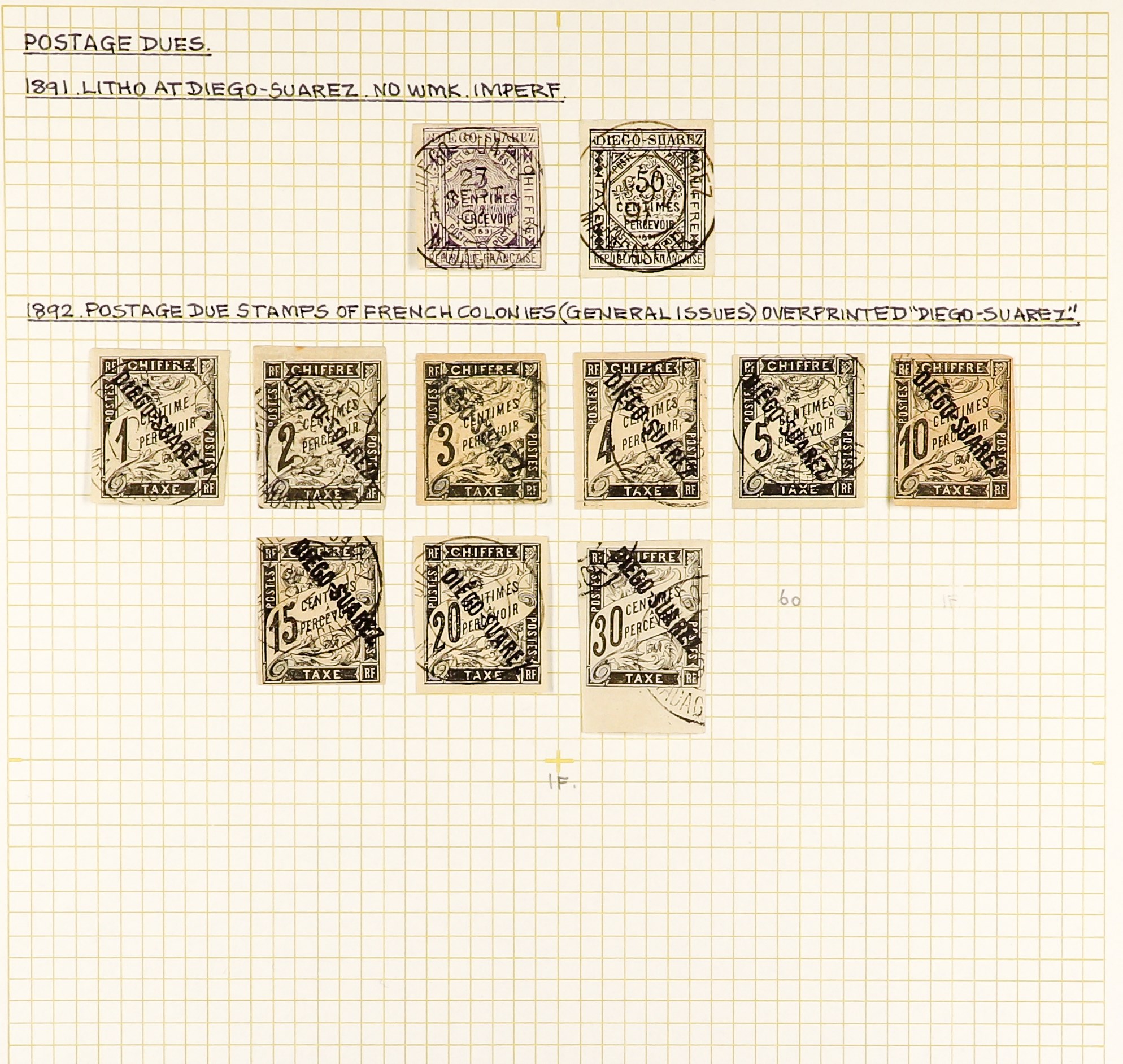 FRENCH COLONIES DIEGO-SUAREZ 1890 - 1893 COLLECTION of 60 used stamps on pages, includes 1890 "15" - Image 3 of 3