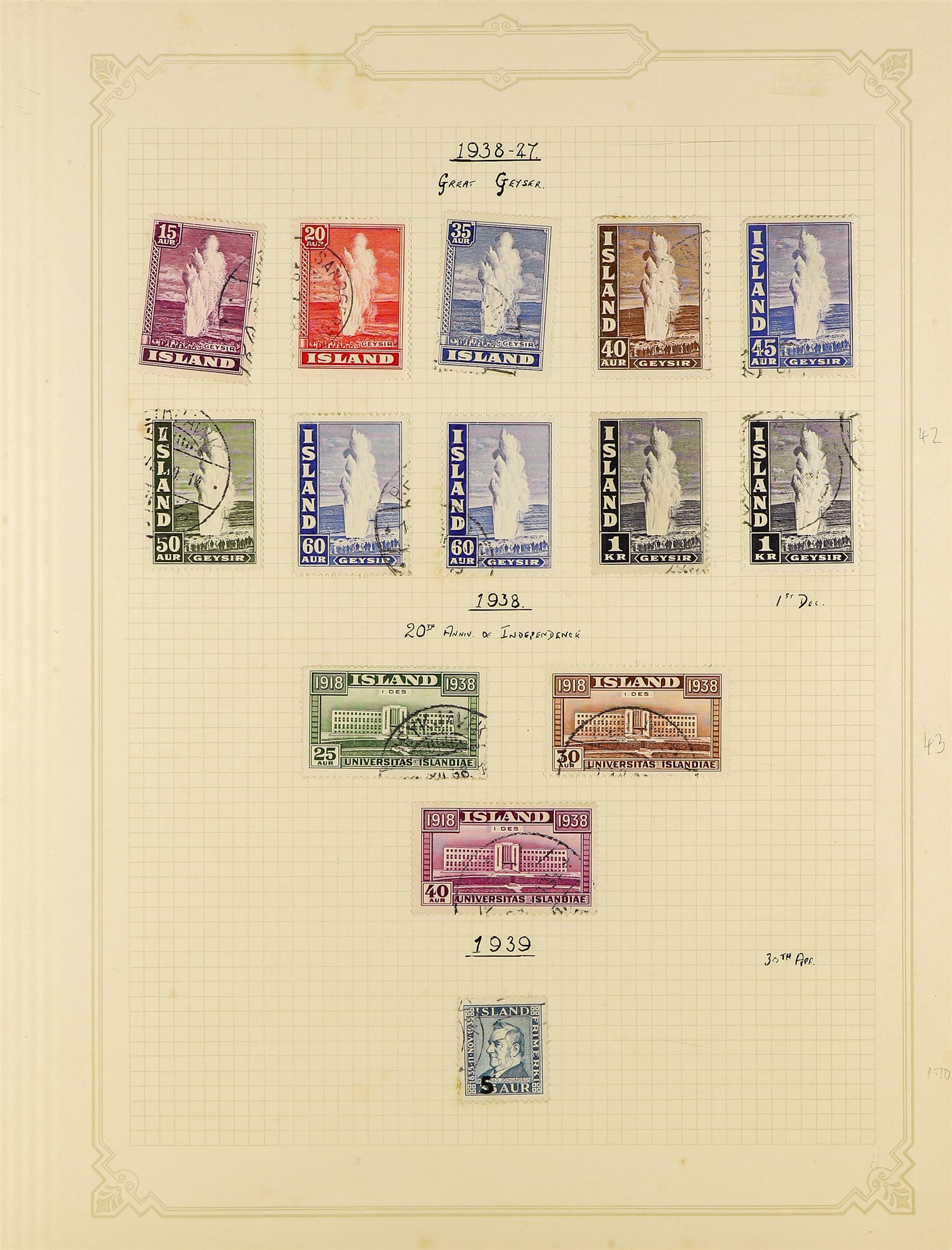 ICELAND 1901 - 1976 COLLECTION of over 700 used stamps on album pages, chiefly complete sets. Cat £ - Image 10 of 26