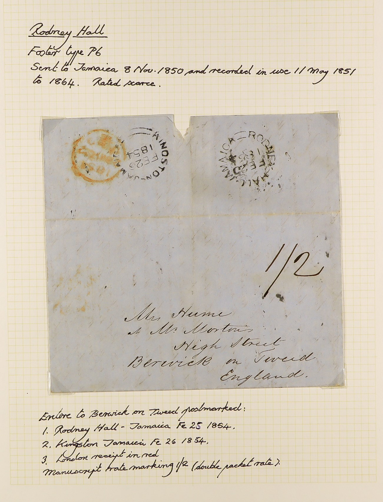 JAMAICA 1834 - 1860 PRE-STAMP COVERS COLLECTION of 36 pre-stamp entire letters and envs expertly - Image 20 of 38
