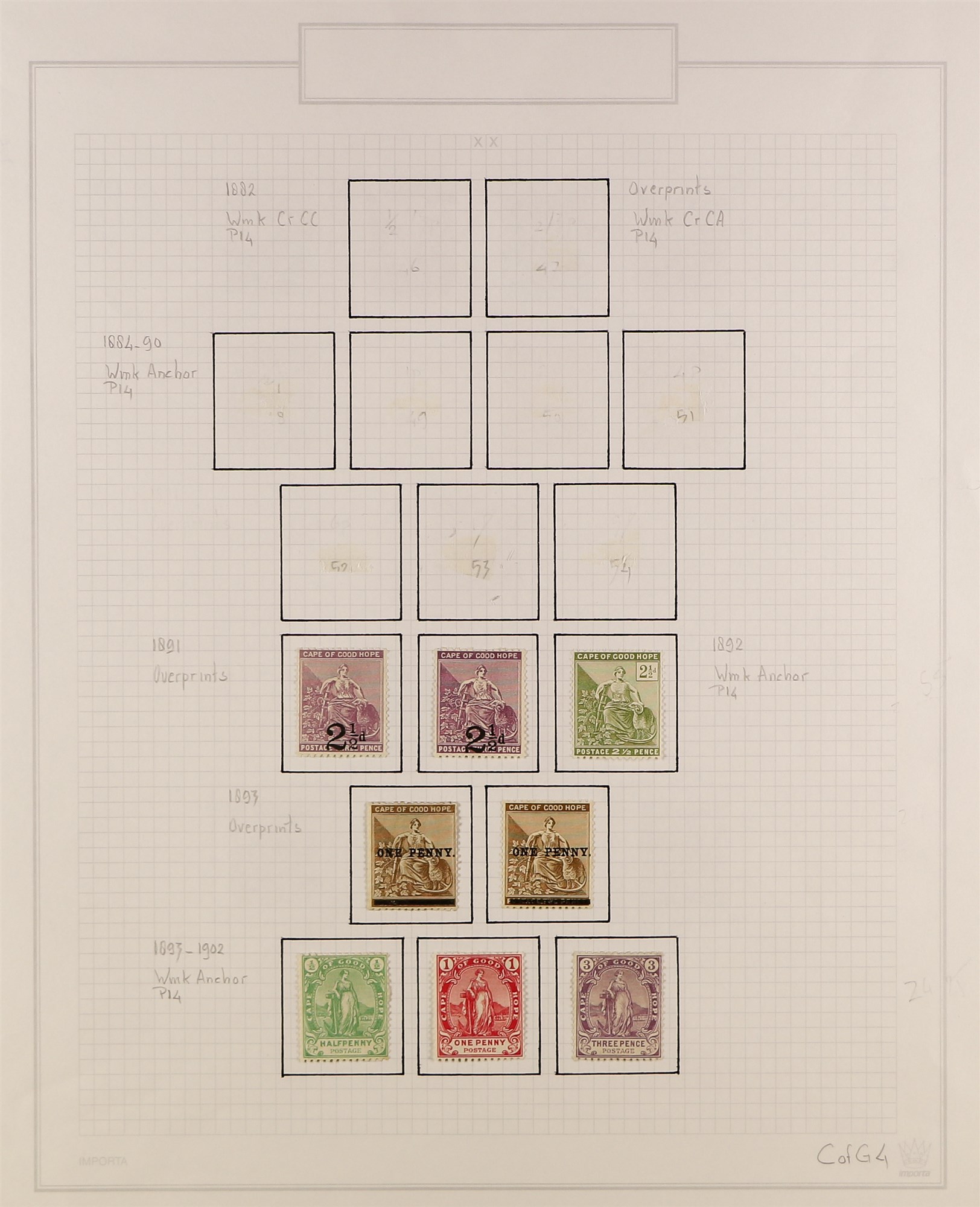 SOUTH AFRICA -COLS & REPS CAPE OF GOOD HOPE 1891 - 1904 collection of 25 mint stamps, on album