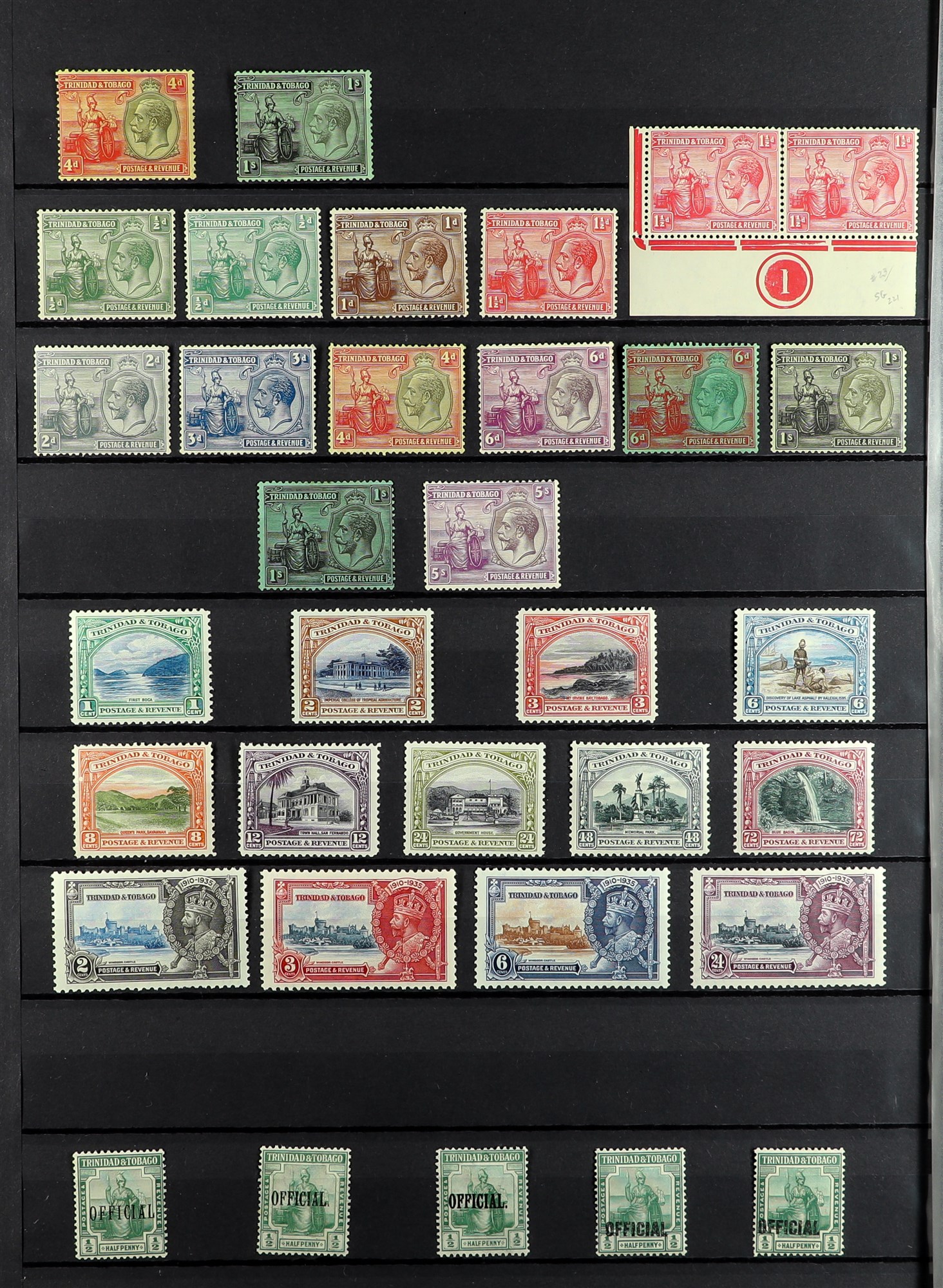 TRINIDAD & TOBAGO 1913 - 1935 MINT COLLECTION of 70+ stamps on protective pages with sets, higher - Image 2 of 2