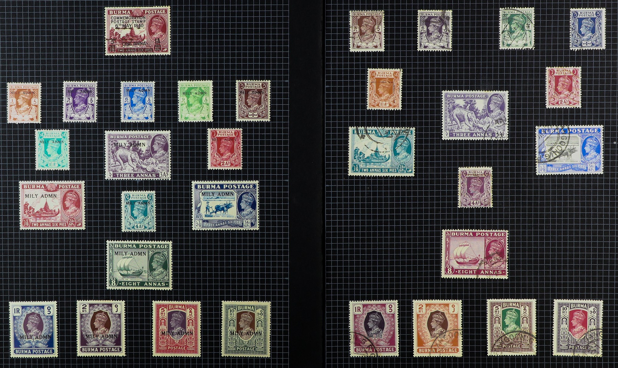 BURMA 1937-1947 USED COLLECTION on pages, includes 1937 opts set to 5r, 1938-40 set, 1946 set, - Image 2 of 4