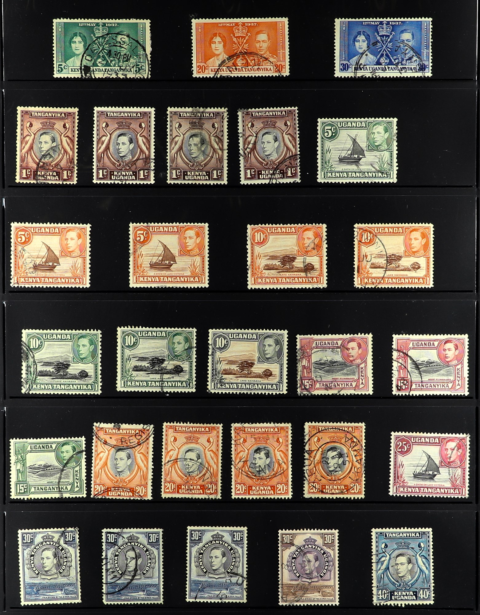 K.U.T. 1937 - 1965 COMPLETE COLLECTION of approx 145 used stamps on protective pages, the 1938-54