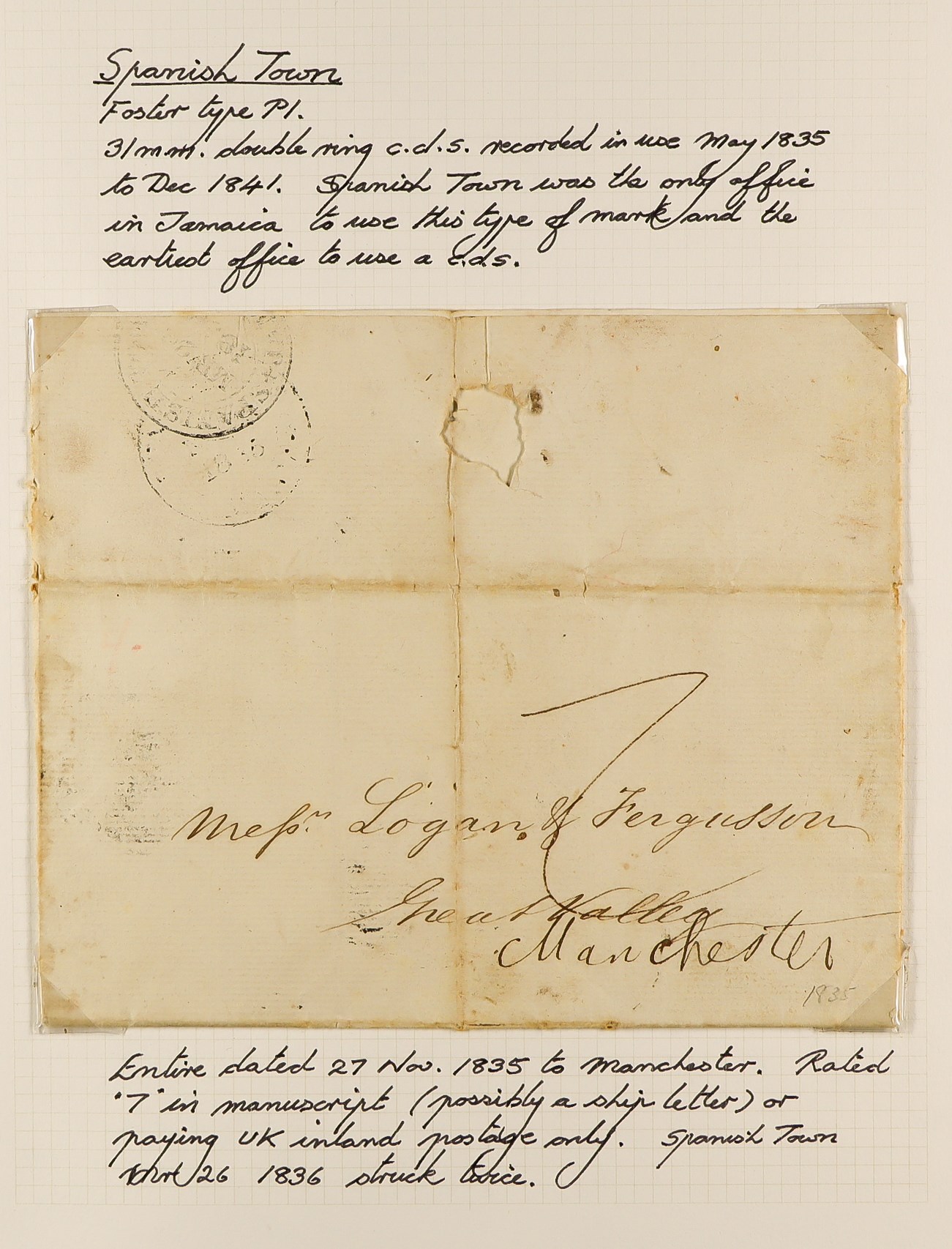JAMAICA 1834 - 1860 PRE-STAMP COVERS COLLECTION of 36 pre-stamp entire letters and envs expertly - Image 24 of 38