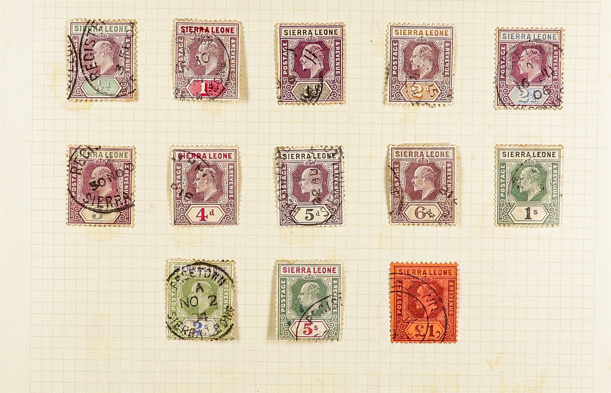 SIERRA LEONE 1903 - 1907 USED COLLECTION on small album pages, note 1903 set, 1904-05 set (no 5s),