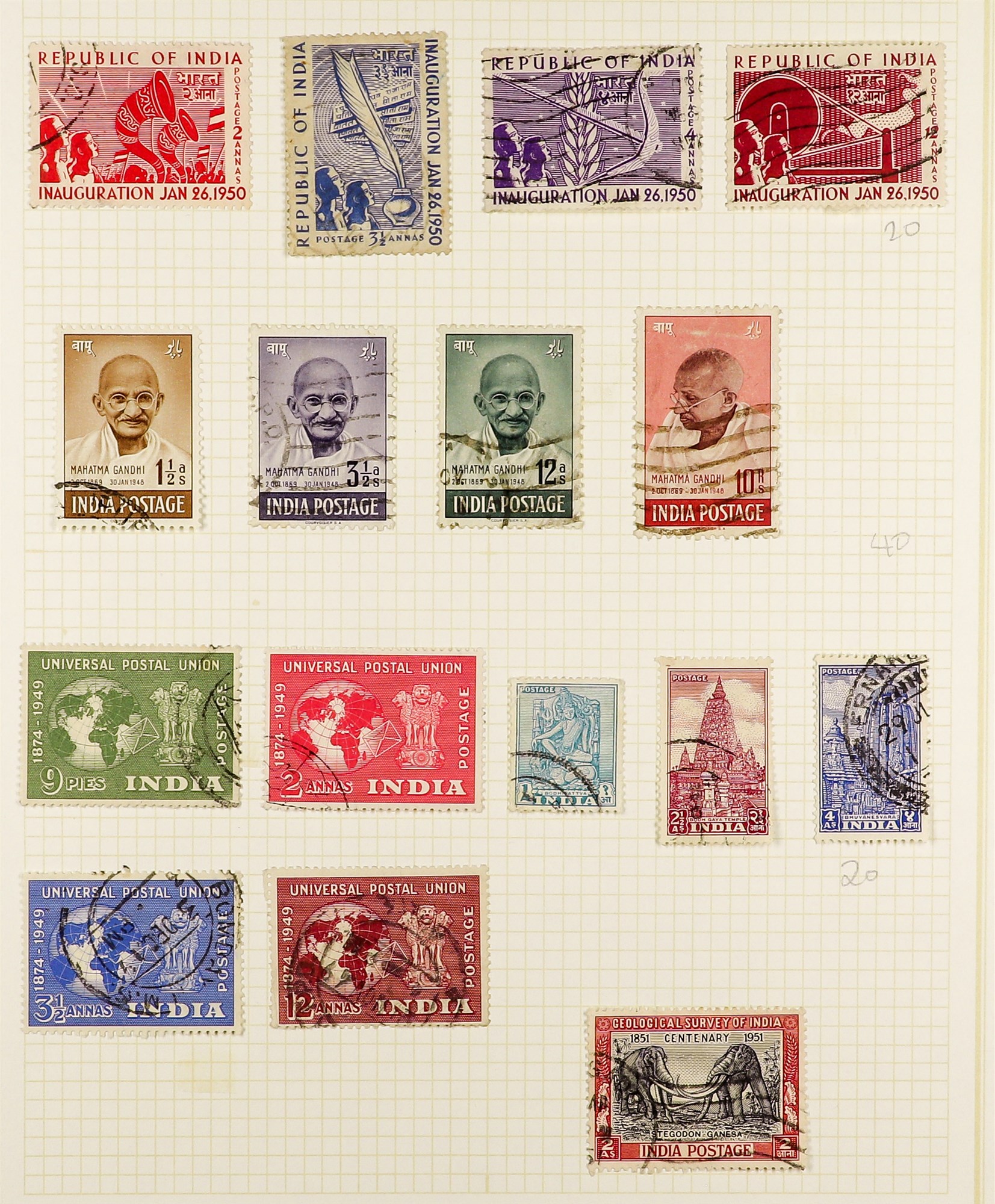 INDIA 1854 - 1952 USED COLLECTION of 400+ stamps on pages, note 1854-55 ½a (2), 1a (5), 2a (3) & 4a, - Image 18 of 27