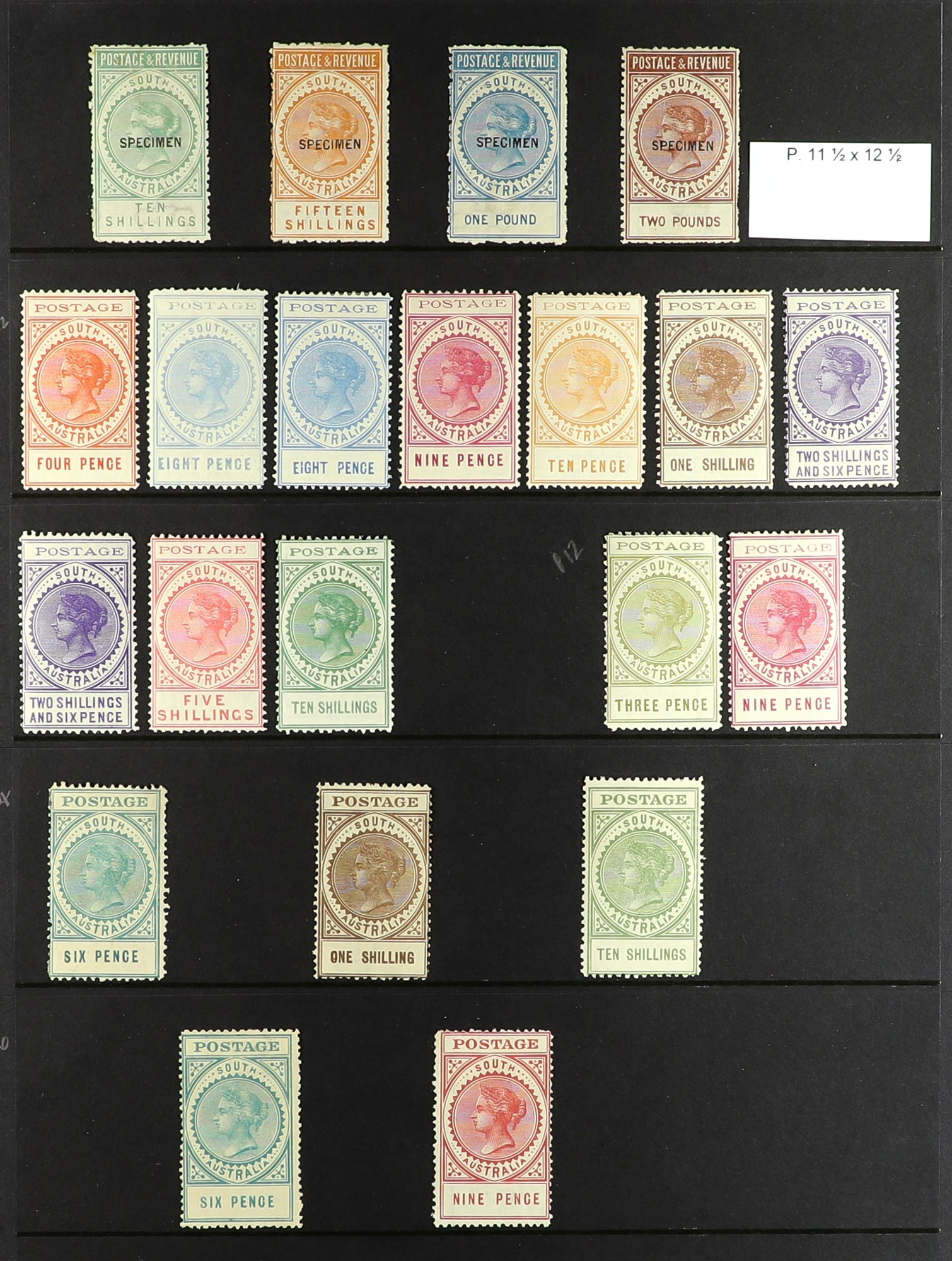 AUSTRALIAN STATES SOUTH AUSTRALIA 1886-1919 mint collection of 21 'tall type' stamps on protective