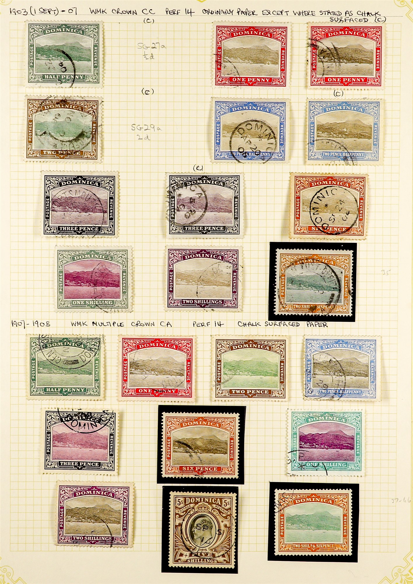 DOMINICA 1903 - 1935 COLLECTION of around 75 stamps on pages, note 1903-07 set to 2s6d, plus