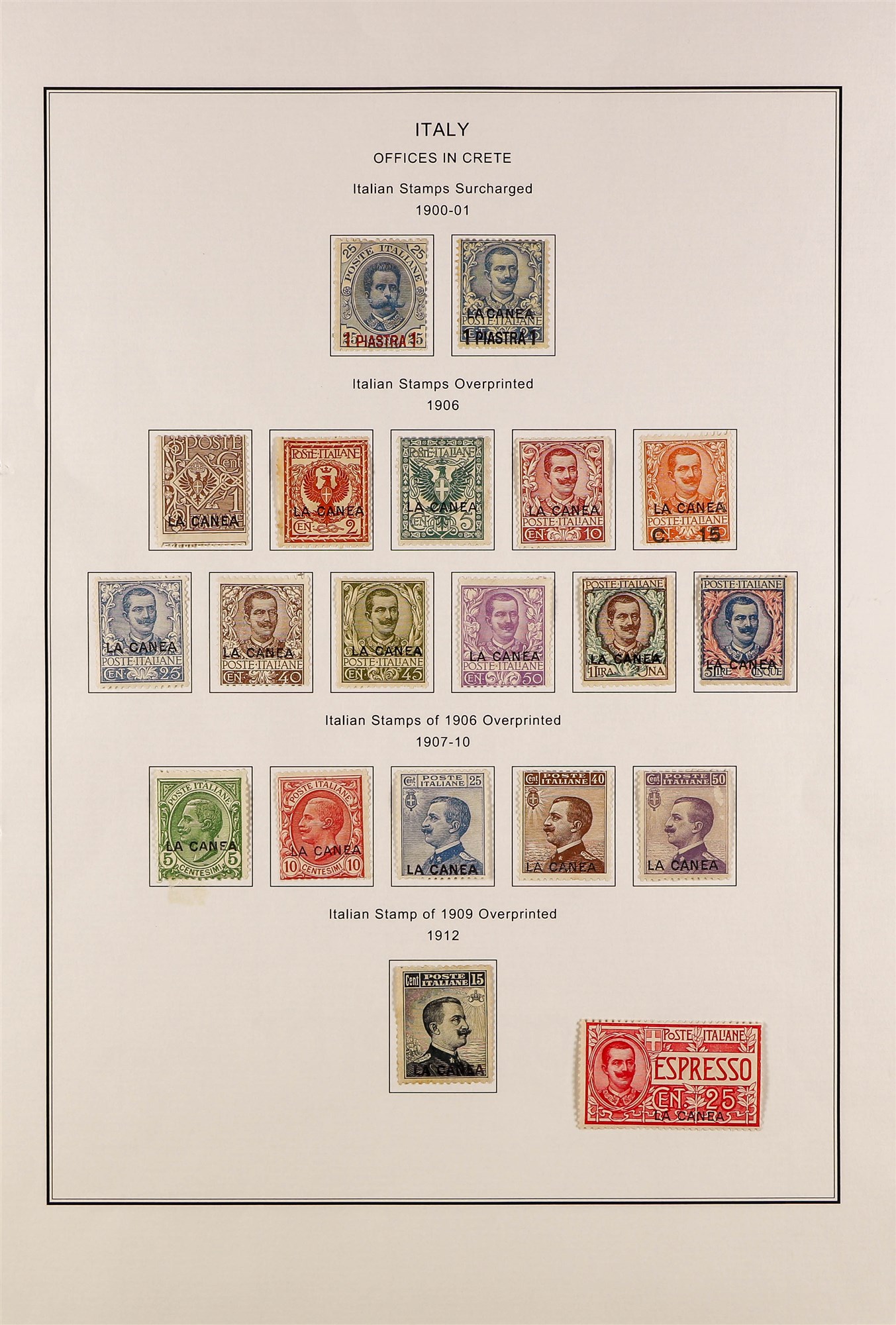 ITALIAN COLONIES POST OFFICES IN CRETE (LA CANEA) 1900 - 1912 complete basic collection (incl