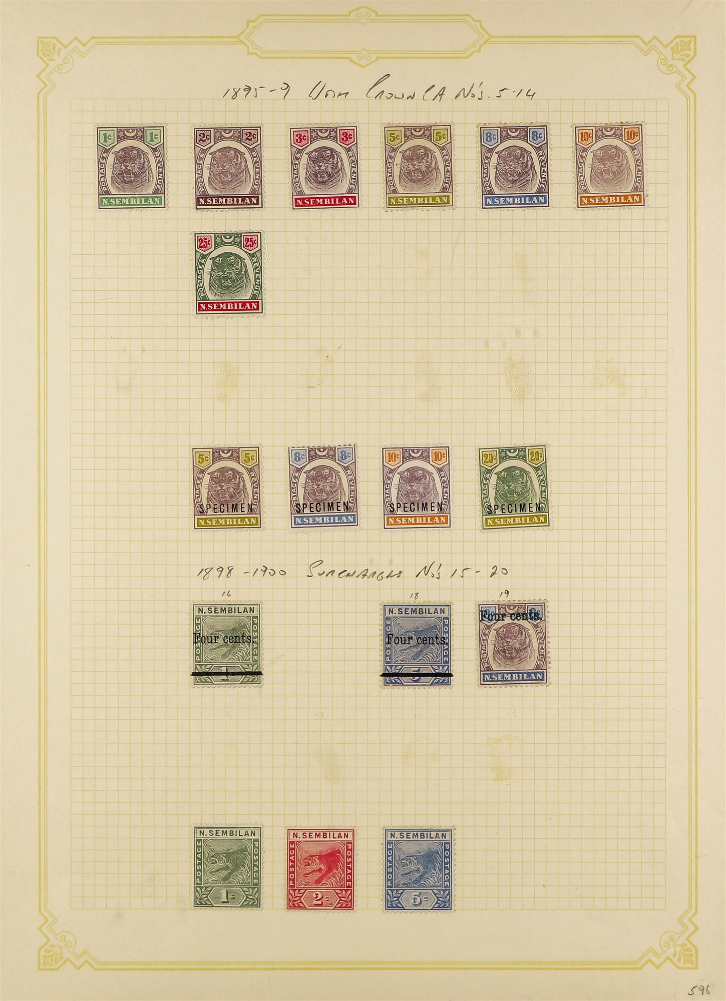 MALAYA STATES NEGRI SEMBILAN 1891 - 1949 mint on album pages incl. 1891-94 set, 1895-99 set to 10c &