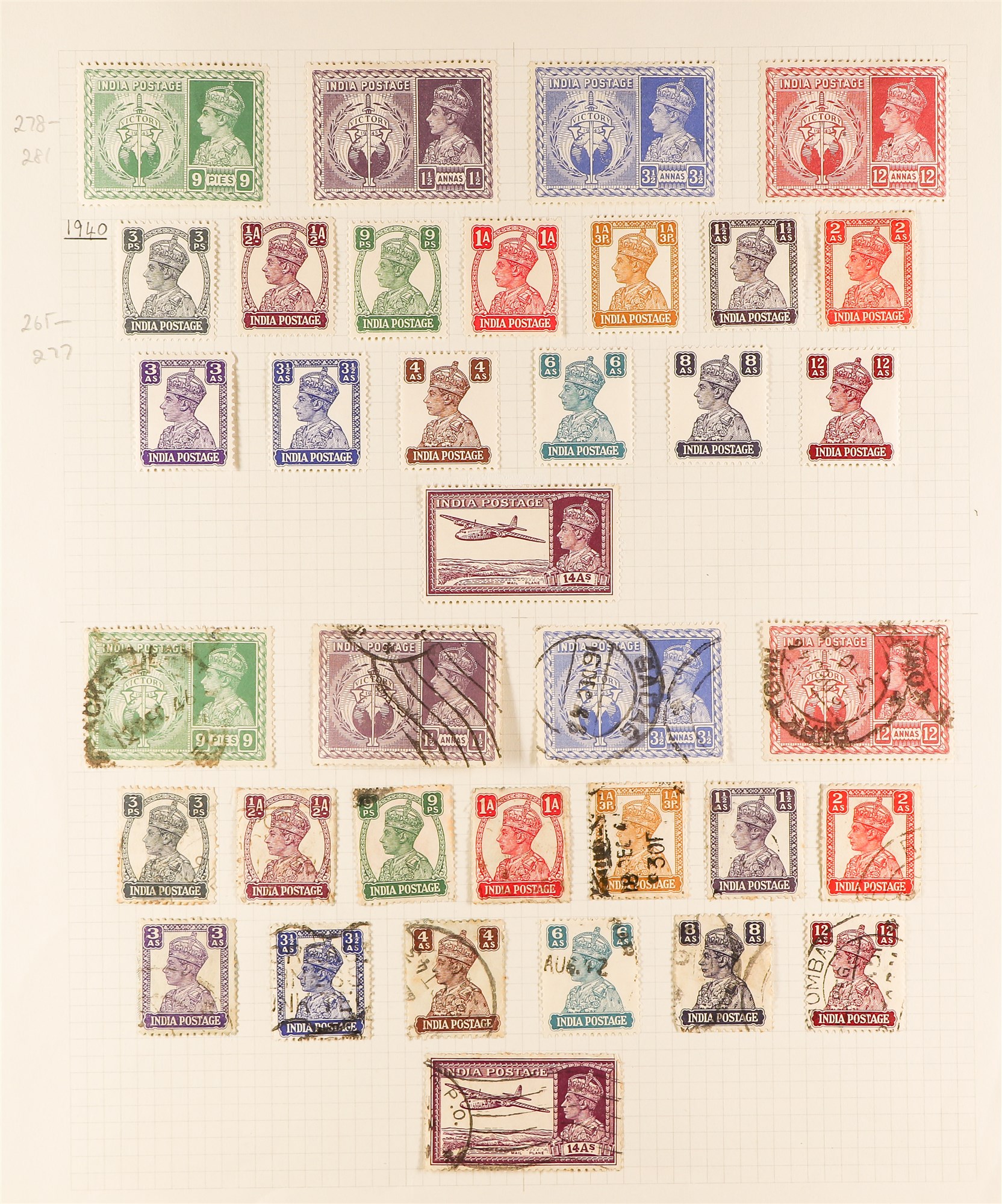 INDIA 1902 - 1943 OLD COLLECTION of 230+ mint & used stamps on 6 album pages. - Image 6 of 6