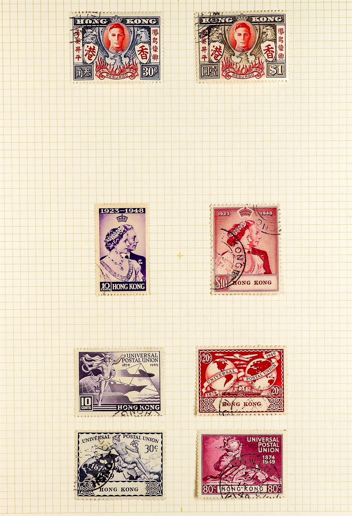 HONG KONG 1912 - 1952 COLLECTION of 92 used stamps on pages, note 1912-21 set (no $5) with both - Image 4 of 5