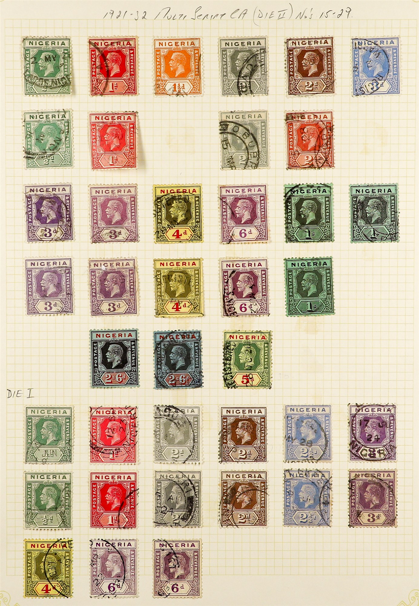 NIGERIA 1914 - 1932 COLLECTION of around 75 used stamps on album pages, note 1914-27 values with - Image 2 of 2