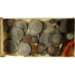 WORLD COINS AND BANKNOTES. Small collection which includes 1873 5f  Hercules coin, GB coin range