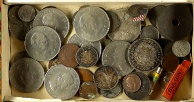 WORLD COINS AND BANKNOTES. Small collection which includes 1873 5f  Hercules coin, GB coin range
