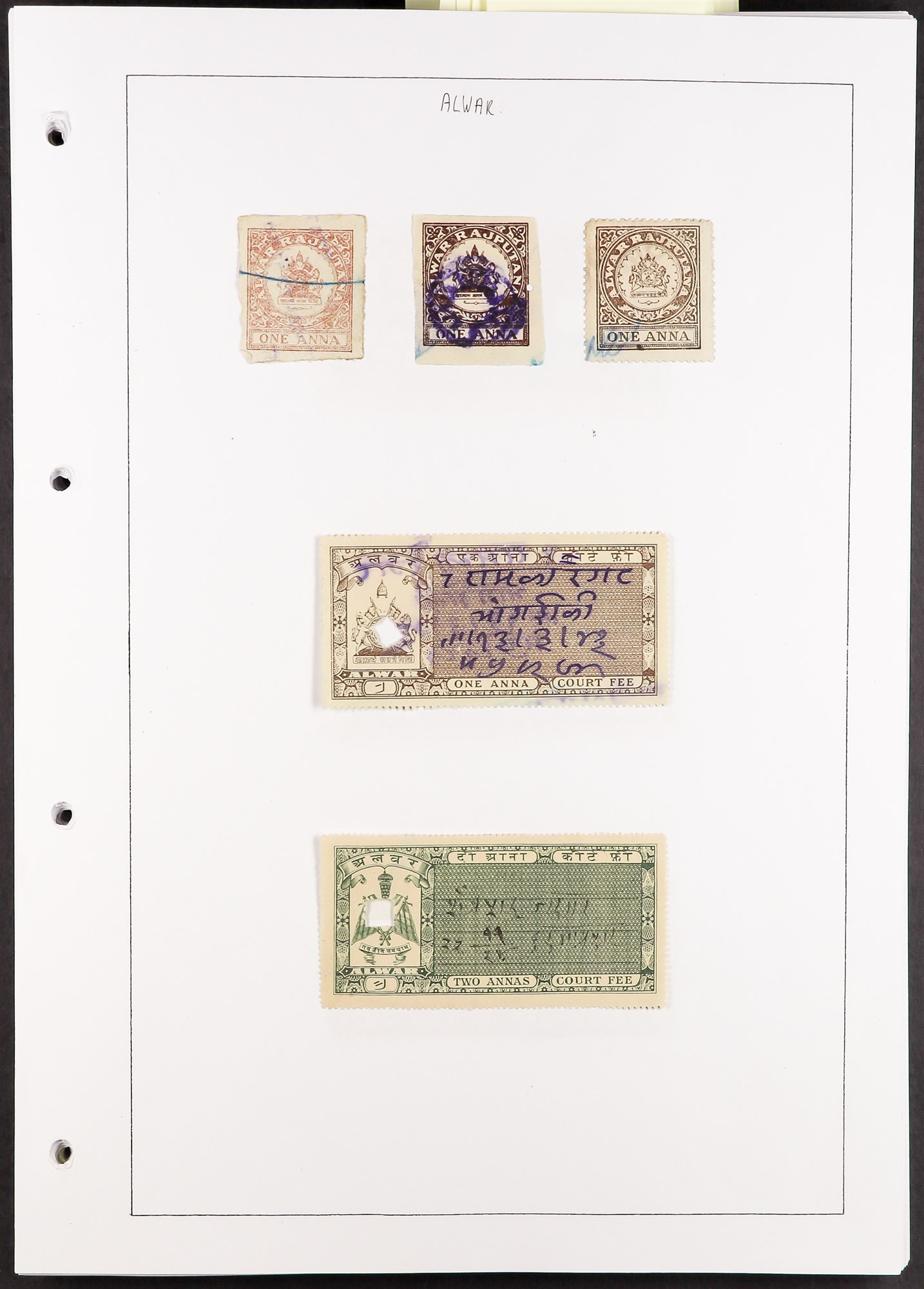 INDIAN FEUDATORY STATES REVENUE STAMPS Late 19th Century to 1940's collection on pages, arranged