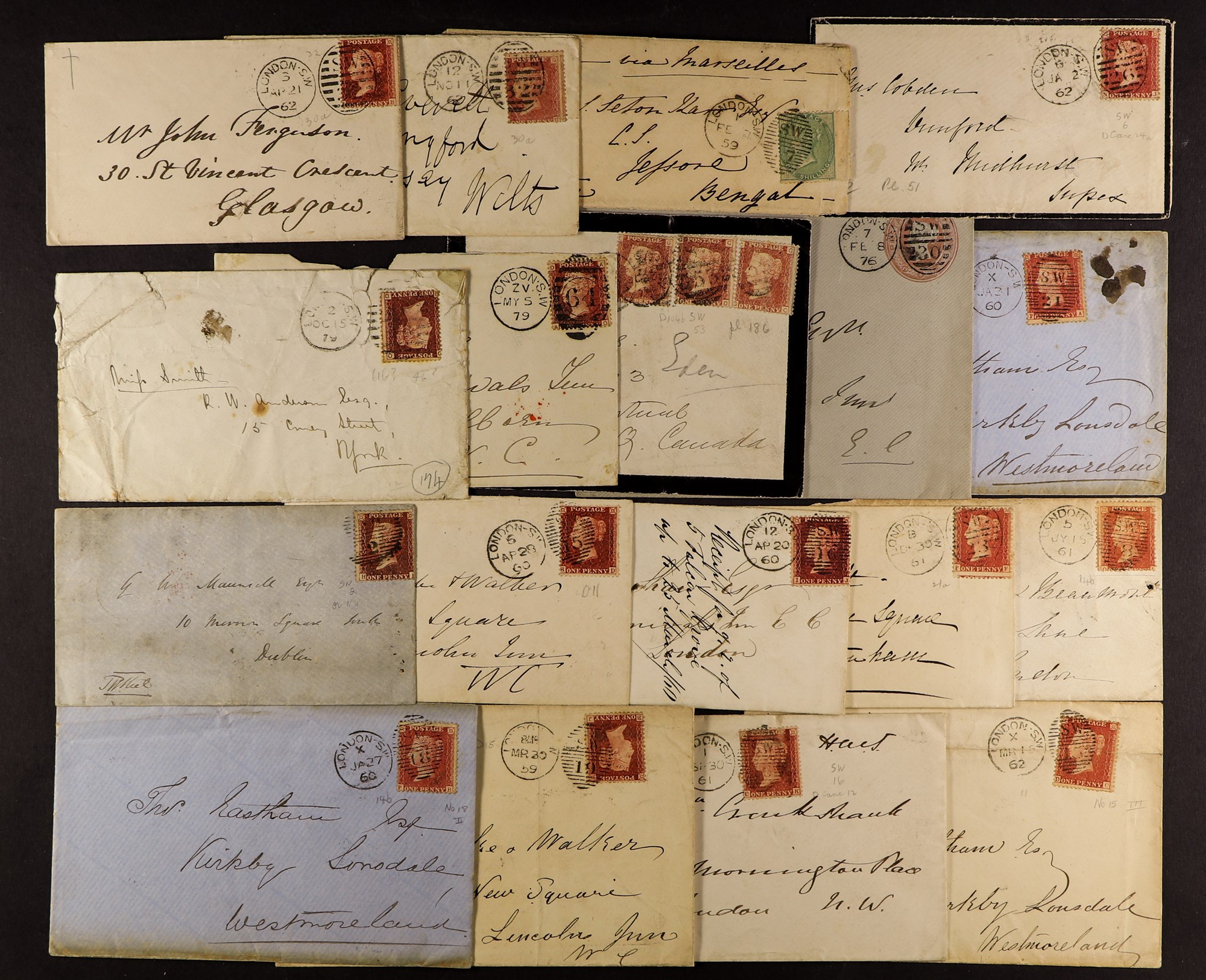 GB.QUEEN VICTORIA 1858 - 1879 COVERS - LONDON SOUTH WESTERN DISTRICT OFFICE. 65 covers with stamps - Image 2 of 4