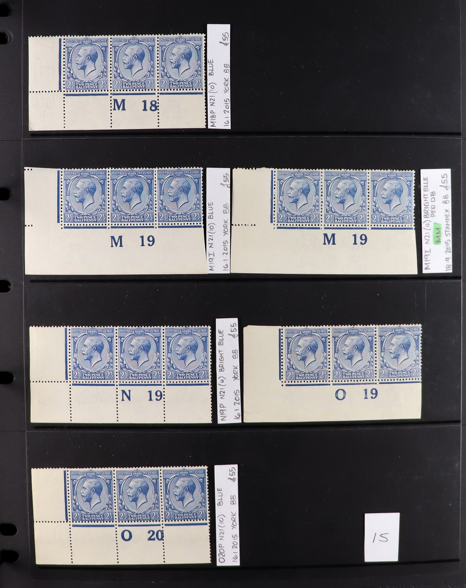 GB.GEORGE V 1912-24 2½d BLUES - SPECIALIZED CONTROL NUMBERS COLLECTION of mint (much never hinged - Image 15 of 20