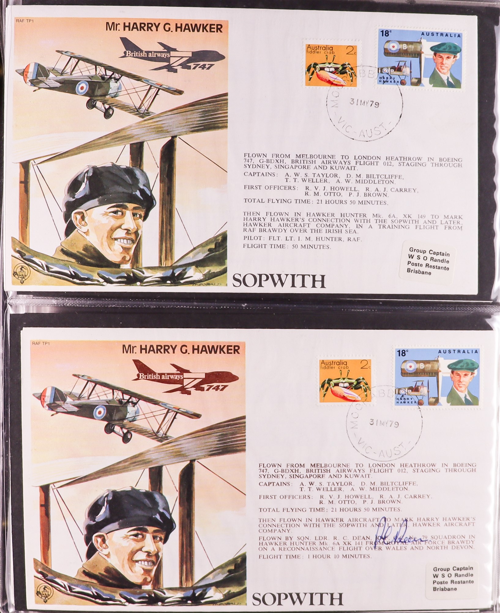GB. COVERS & POSTAL HISTORY RAF 'TEST PILOT SERIES' COVERS collection, complete for numbers TP1 -