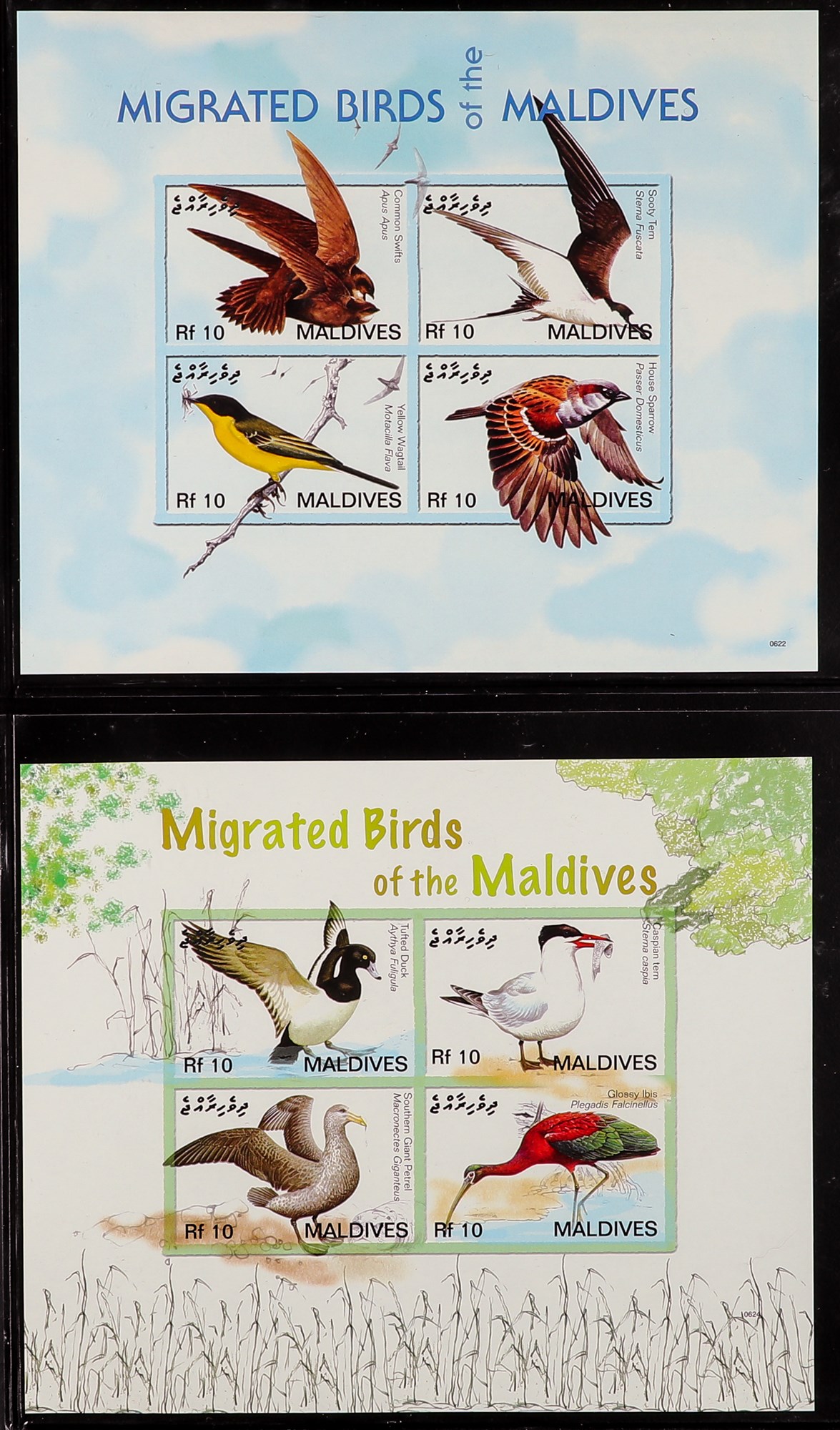 MALDIVE IS. 2007 Migratory Birds complete set of 6 sheetlets and 3 miniature sheet IMPERFORATE - Image 2 of 3