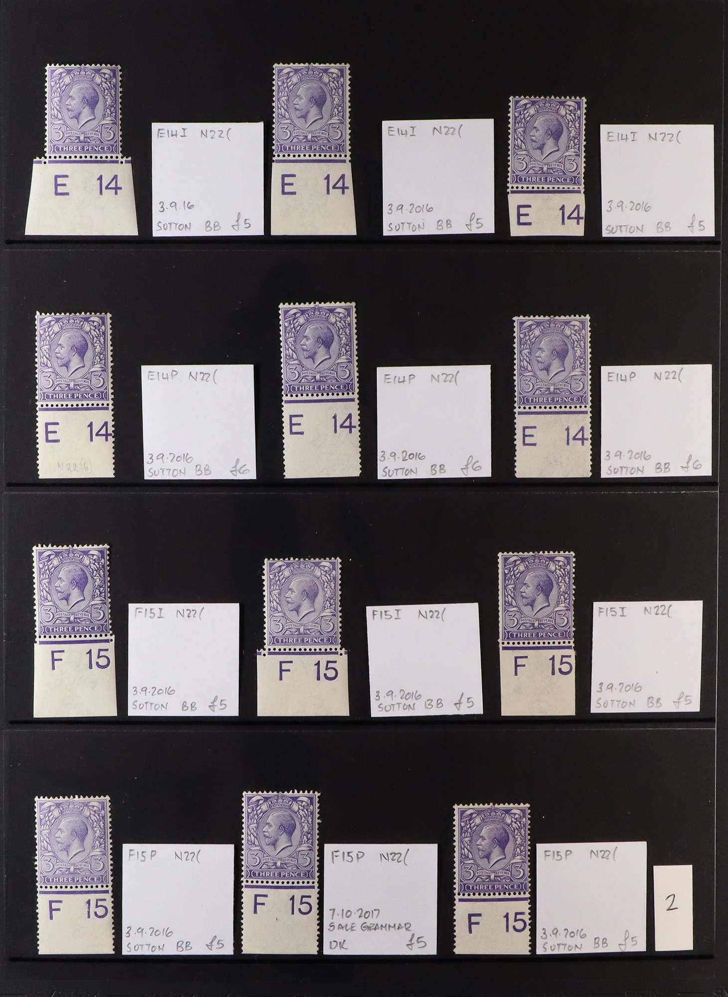 GB.GEORGE V 1912-24 3d VIOLETS - SPECIALIZED CONTROL NUMBERS COLLECTION of mint (much never hinged - Image 6 of 8