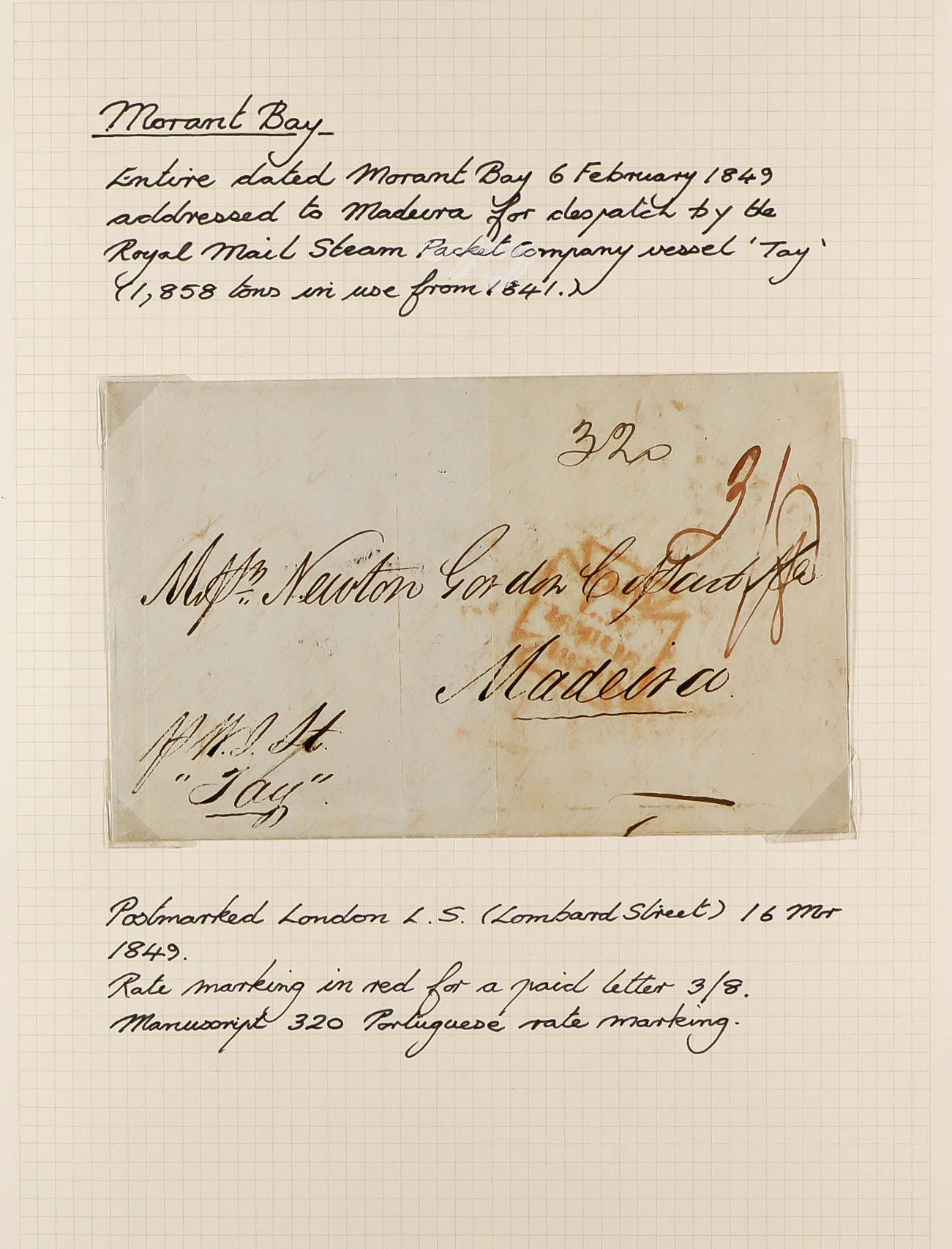 JAMAICA 1834 - 1860 PRE-STAMP COVERS COLLECTION of 36 pre-stamp entire letters and envs expertly - Image 17 of 38