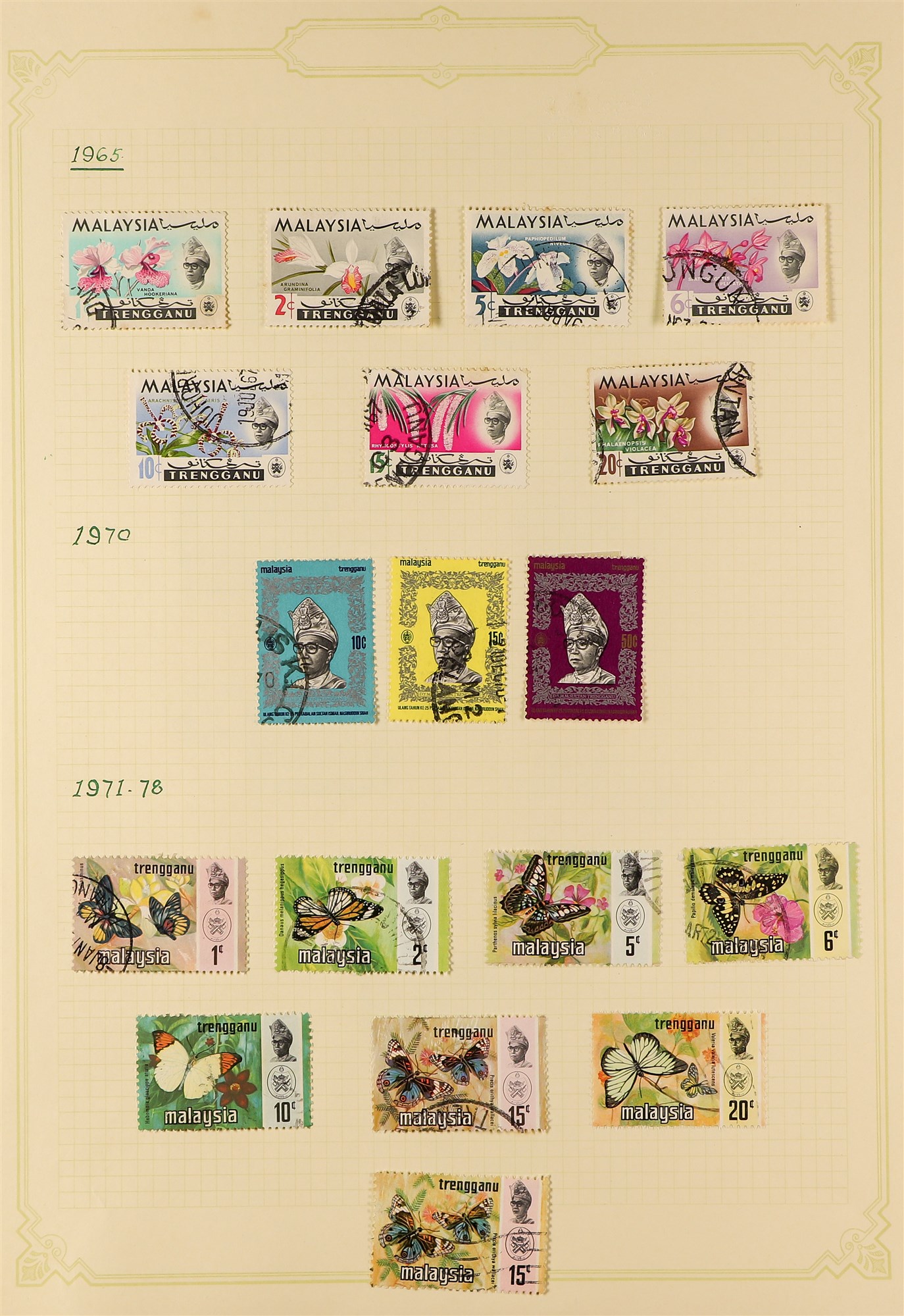 MALAYA STATES TRENGGANU 1910 - 1986 collection of 120+ used stamps on album pages, stc £900+ not - Image 6 of 8