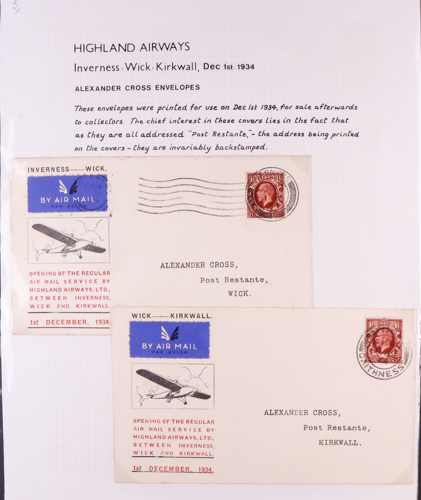 GB. COVERS & POSTAL HISTORY ORKNEY ISLANDS AIRMAIL COVERS COLLECTION 1934-39 with 1934 (29 May) F.F. - Image 2 of 10