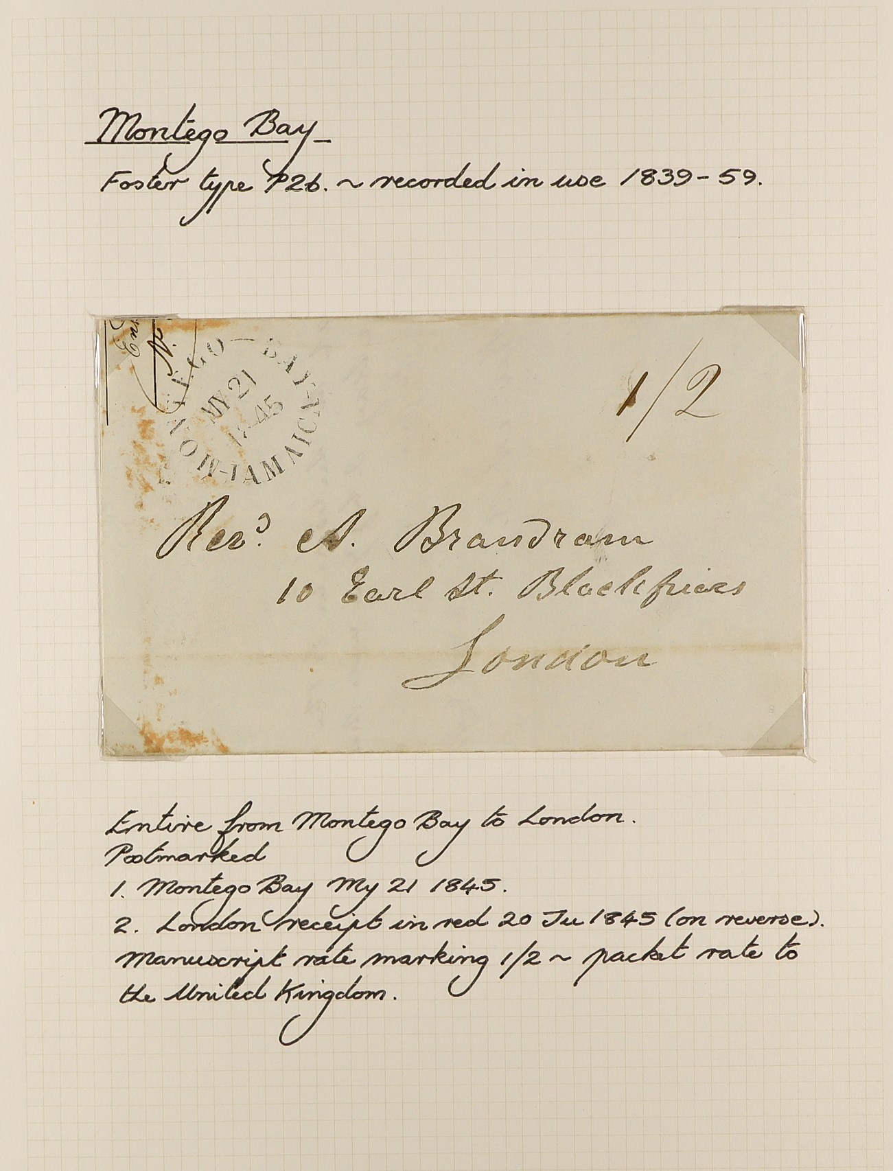 JAMAICA 1834 - 1860 PRE-STAMP COVERS COLLECTION of 36 pre-stamp entire letters and envs expertly - Image 16 of 38