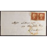 GB.QUEEN VICTORIA 1854 (2 Feb) letter sheet to London bearing two 1d red-browns (EA, EE, both