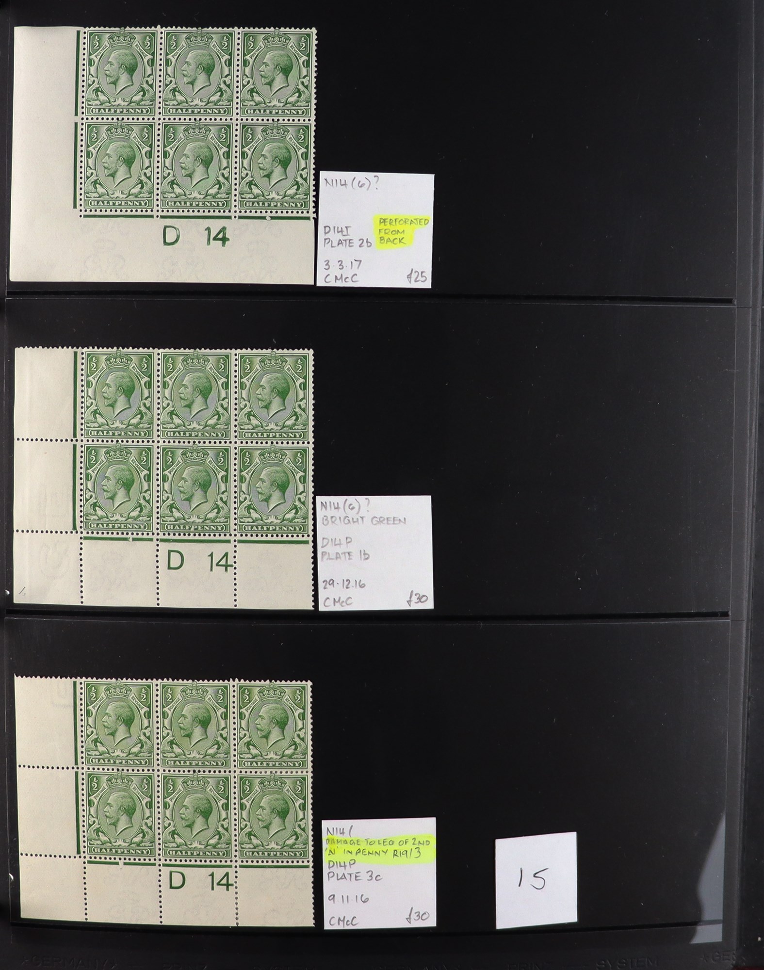 GB.GEORGE V 1912-24 ½d GREENS - SPECIALIZED CONTROL NUMBERS COLLECTION of mint (much never hinged - Image 15 of 27