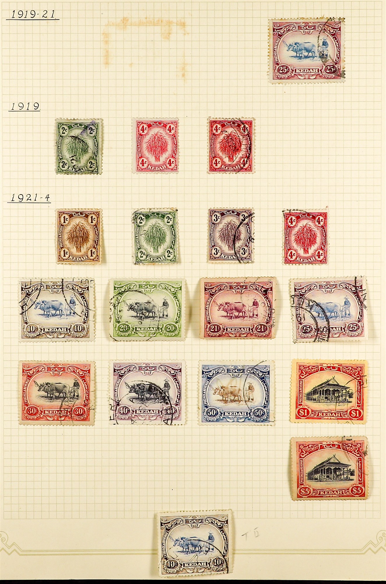 MALAYA STATES KEDAH 1912 - 1983 COLLECTION of fine used stamps on album pages, incl 1912-21 New