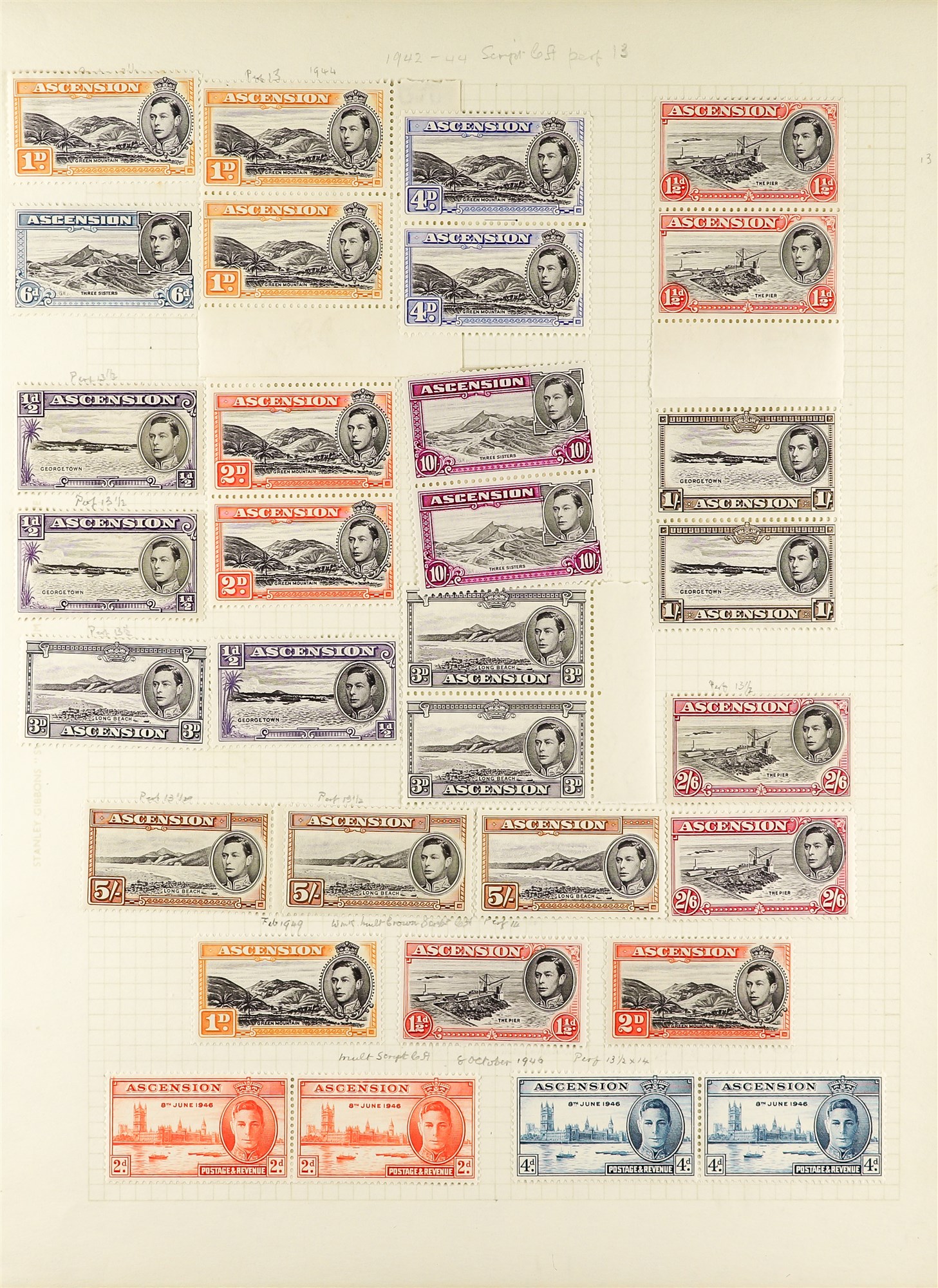 ASCENSION 1937 - 1952 MINT COLLECTION of 130+ stamps with most omnibus sets incl pairs, 1938