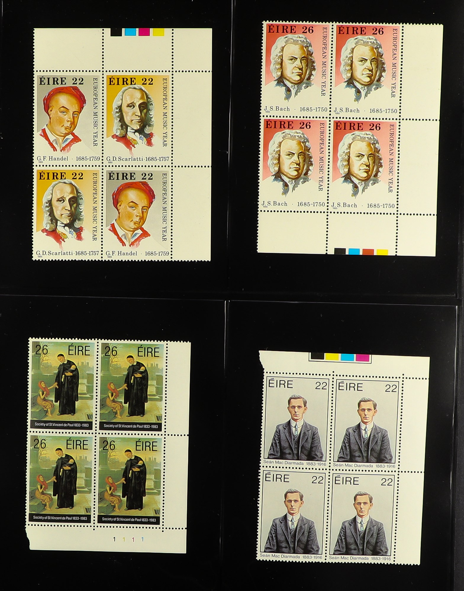 IRELAND 1984-1990 NEVER HINGED MINT COLLECTION of mostly blocks of 4 on stock pages in binder. - Image 4 of 8