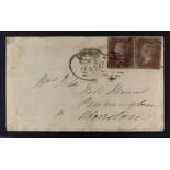 GB.QUEEN VICTORIA 1856 1d deep claret on deep blue paper, die II, alphabet III plate 38, perf 14, SG